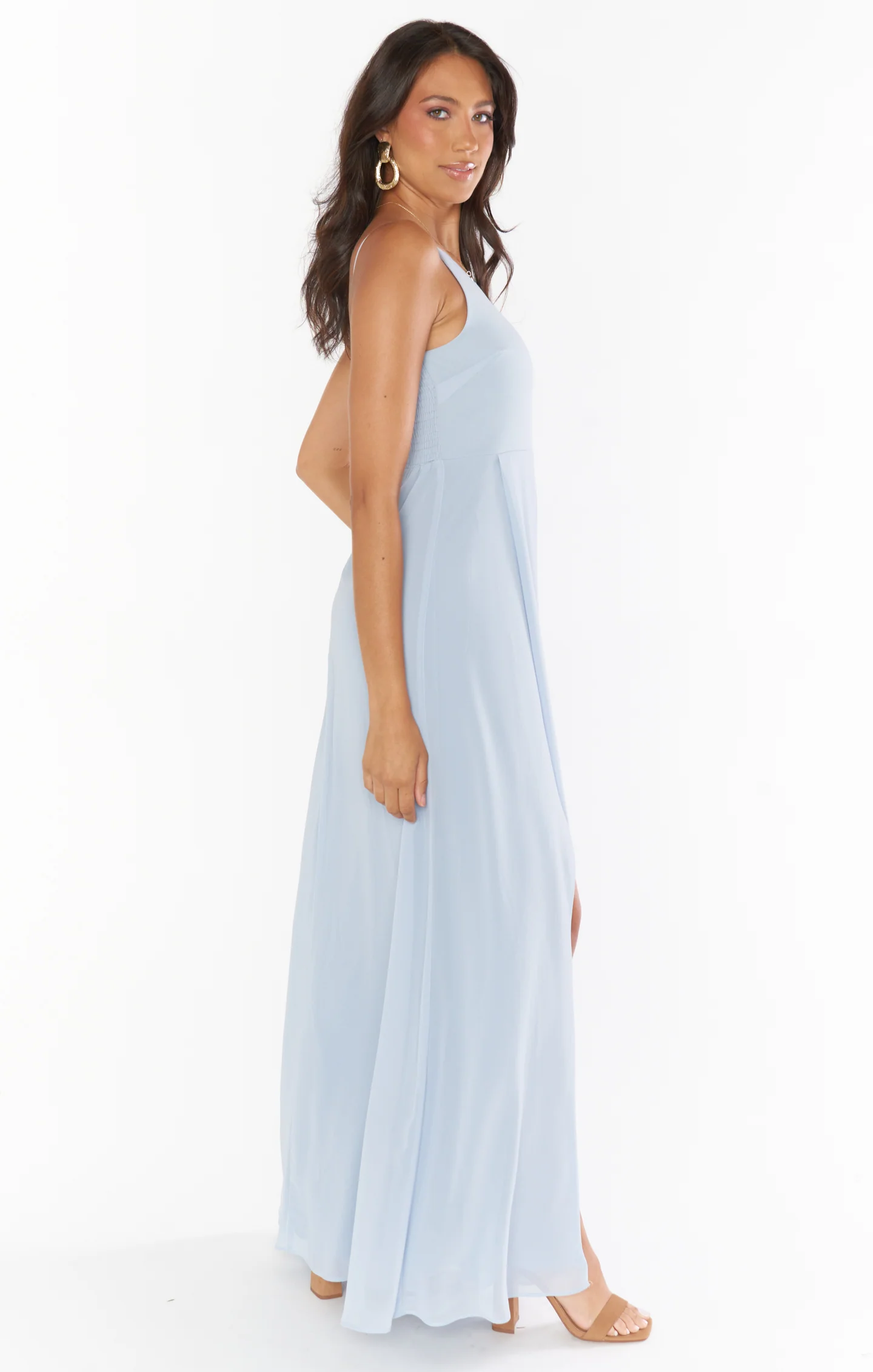 Shannon One Shoulder Dress ~ Steel Blue Chiffon