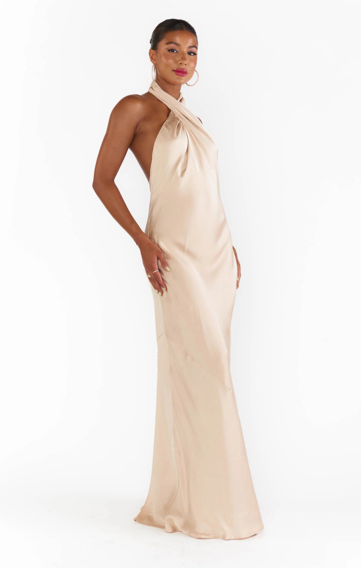 Jasmine Halter Maxi Dress ~ Champagne Luxe Satin
