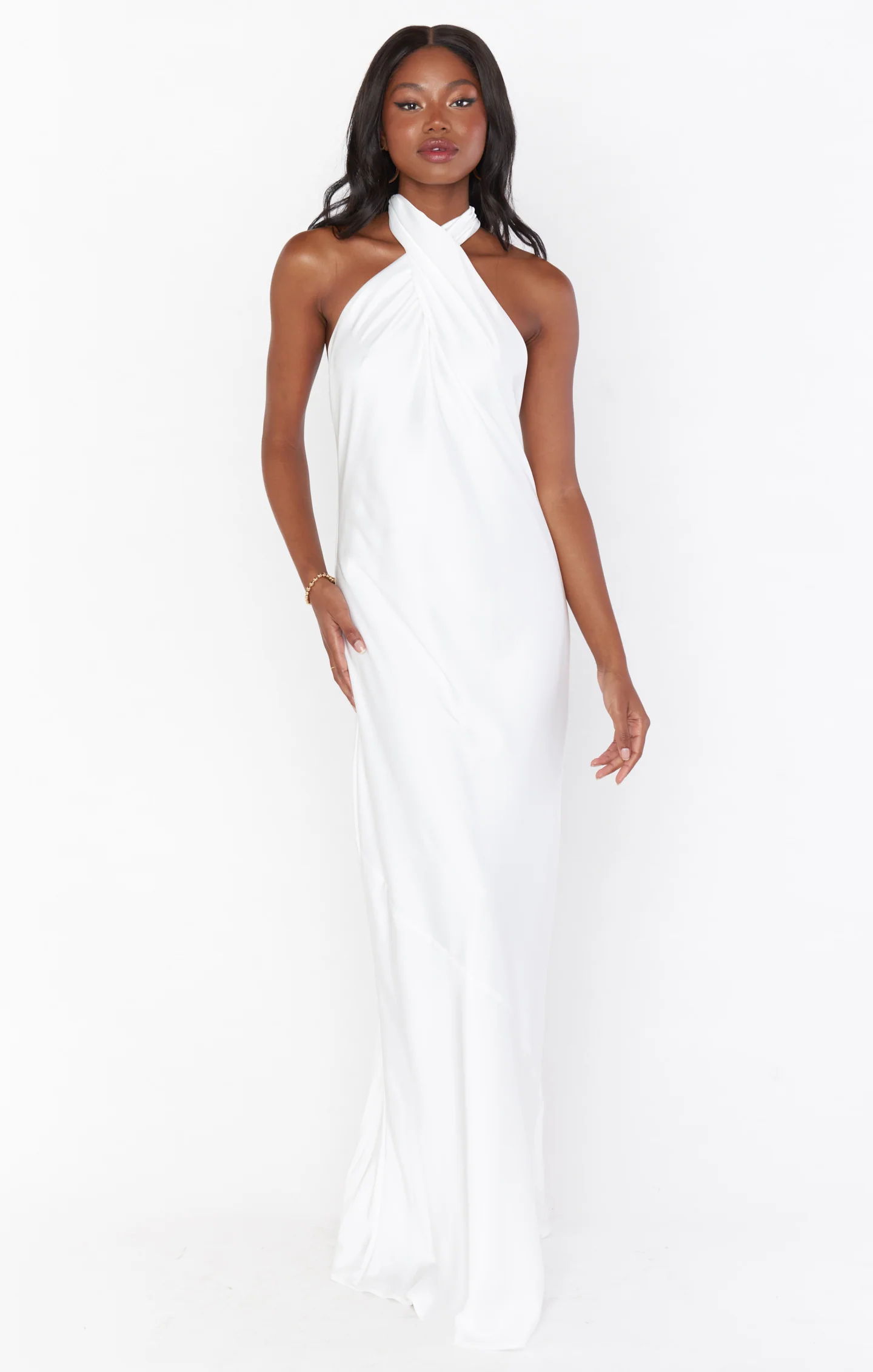 Jasmine Halter Maxi Dress ~ Ivory Luxe Satin