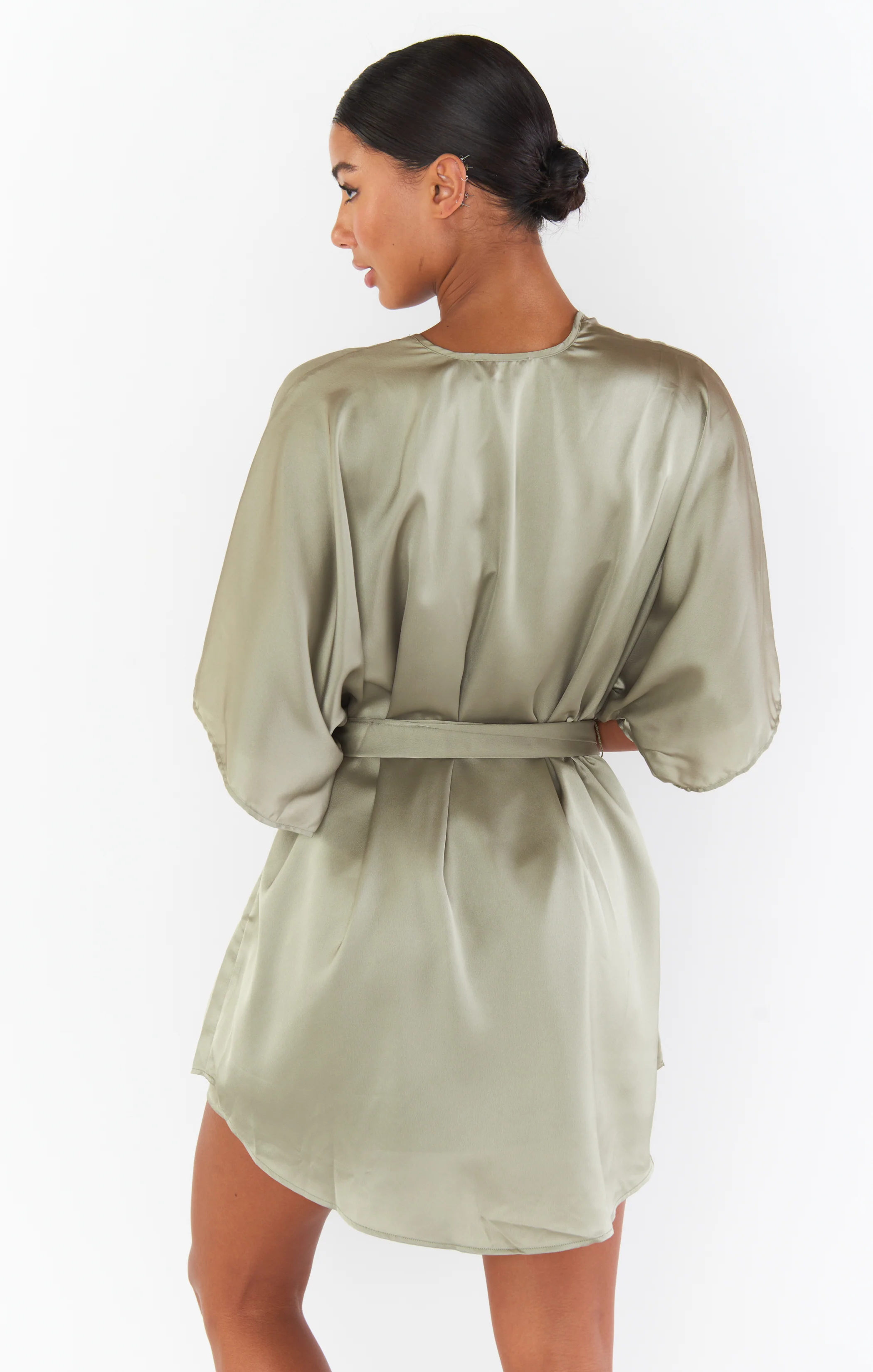 First Look Robe ~ Moss Green Luxe Satin