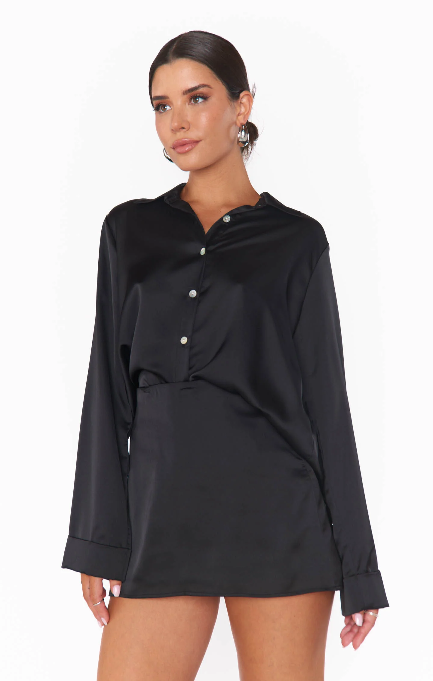 Smith Button Down ~ Black Luxe Satin