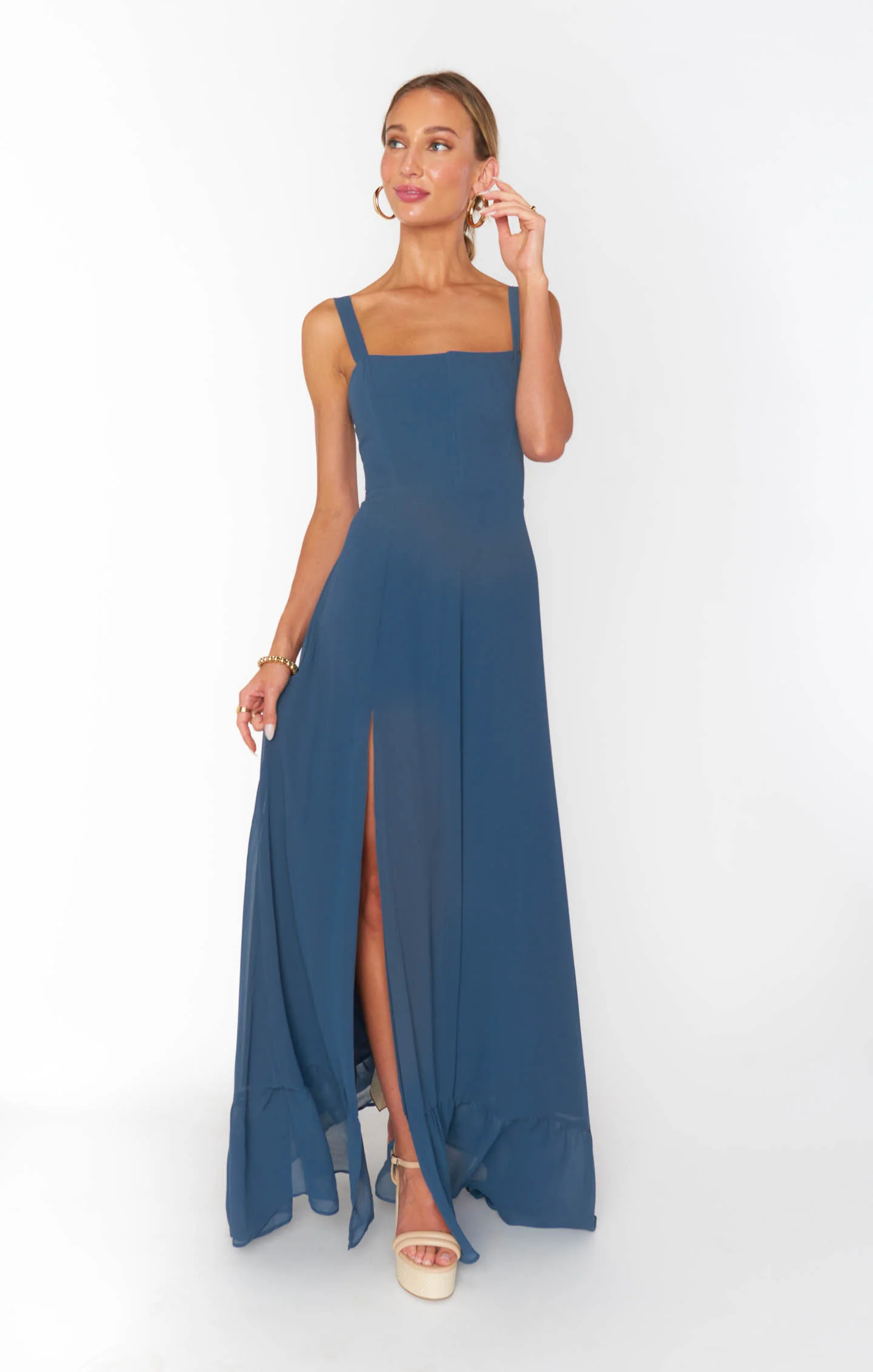 Clarissa Corset Dress ~ Slate Blue Chiffon