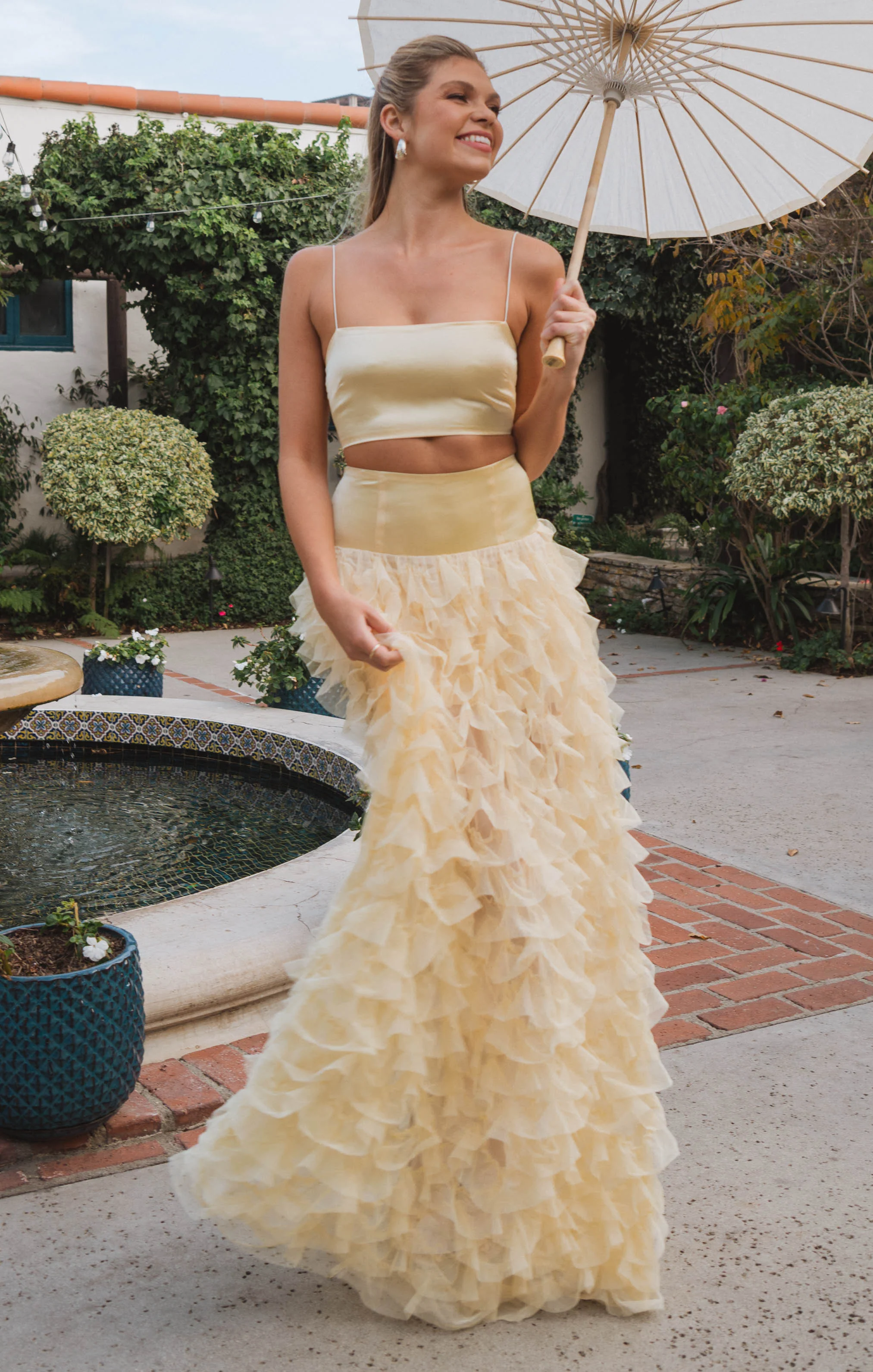 Tucker Top ~ Pale Yellow Luxe Satin