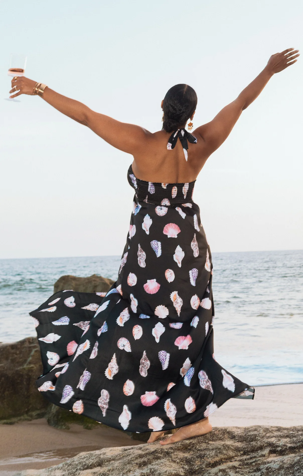 Milos Maxi Dress ~ Black Shell Luxe Satin