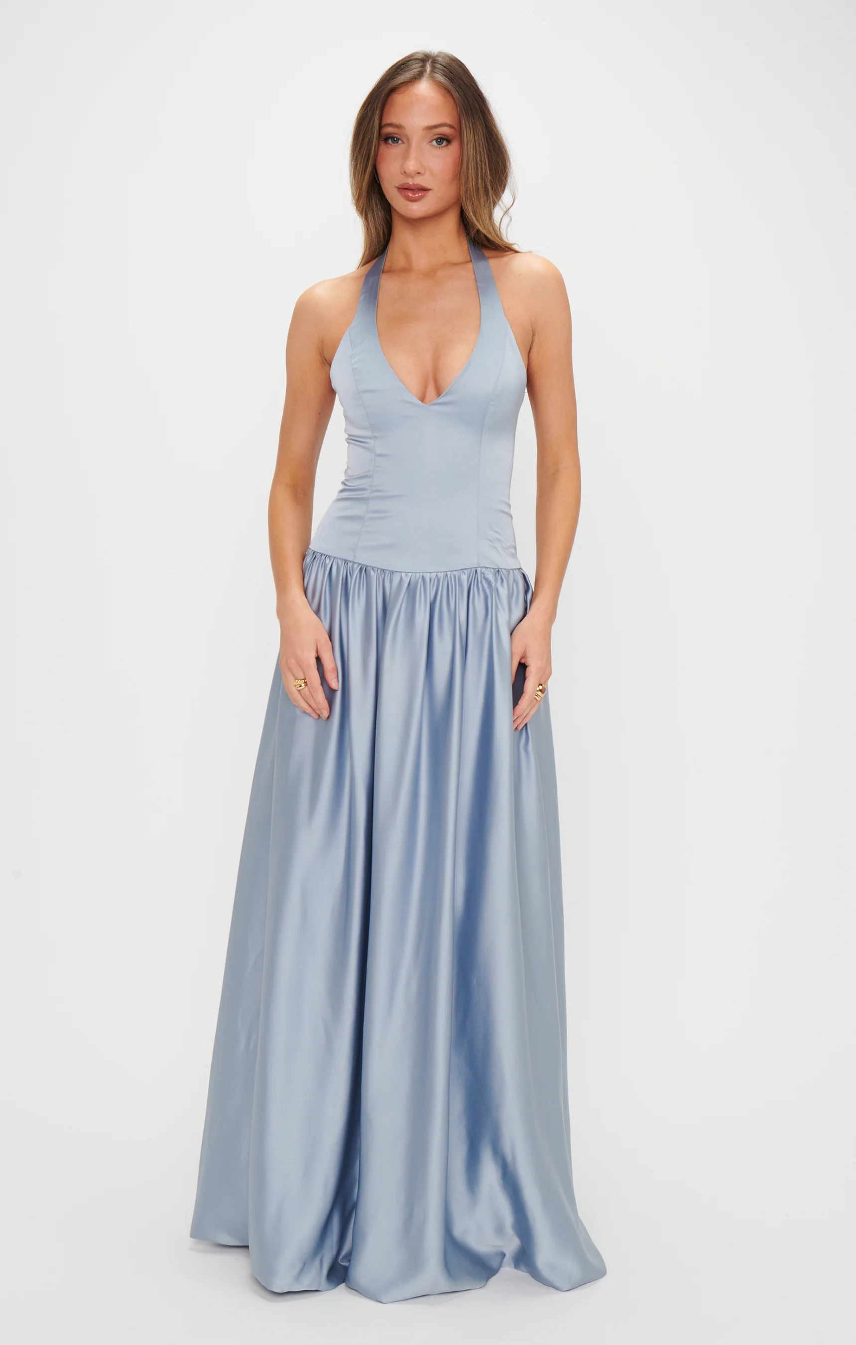 Eliza Maxi Dress ~ Steel Blue Luxe Satin