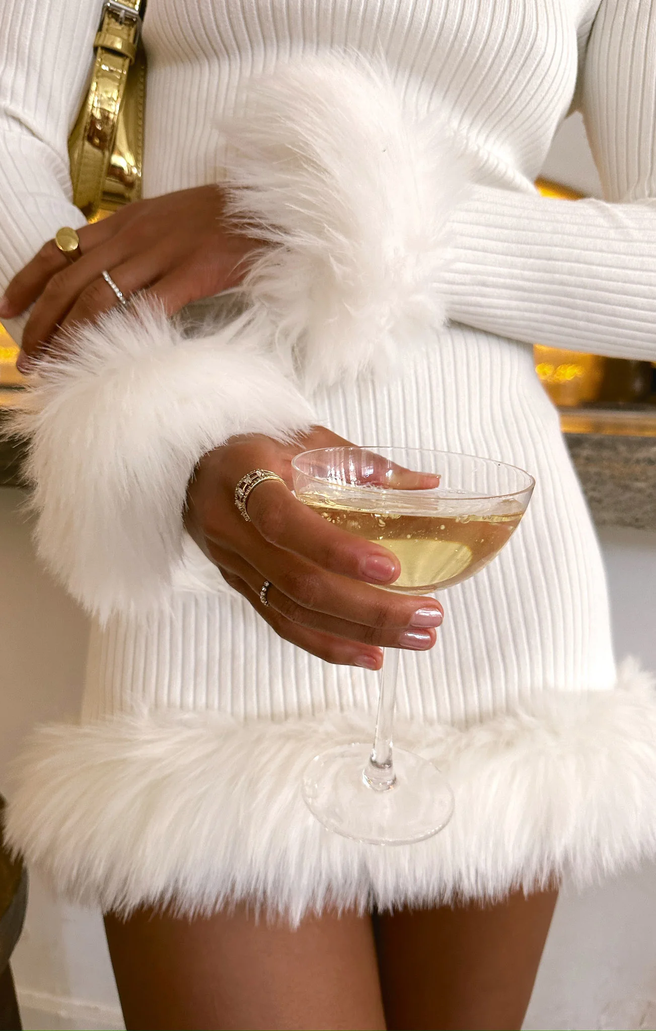 Confused Top ~ White Knit with Faux Fur