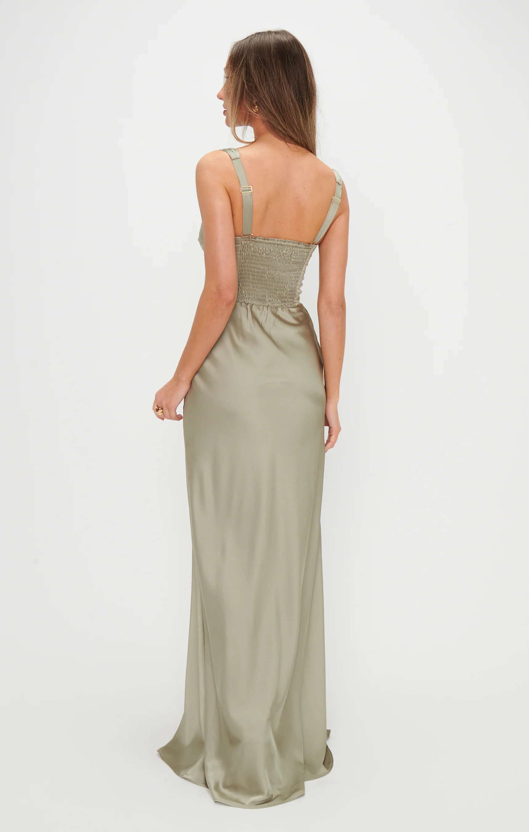 Lana Maxi Dress ~ Moss Green Satin