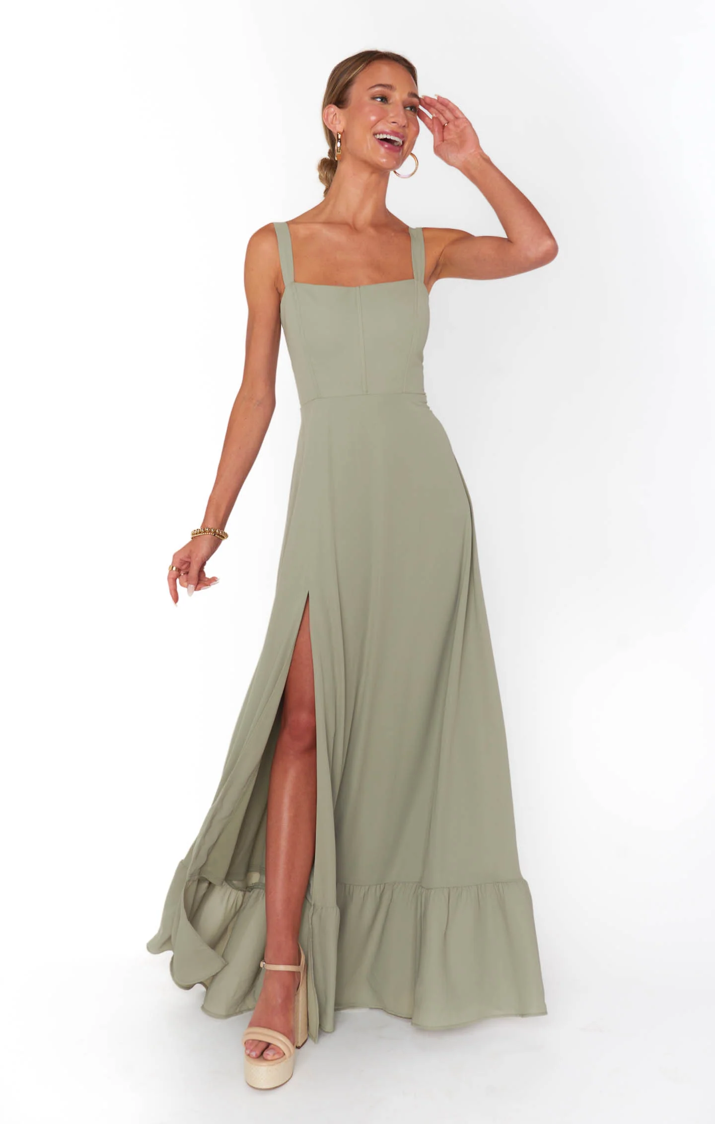 Clarissa Corset Dress ~ Moss Green Crisp
