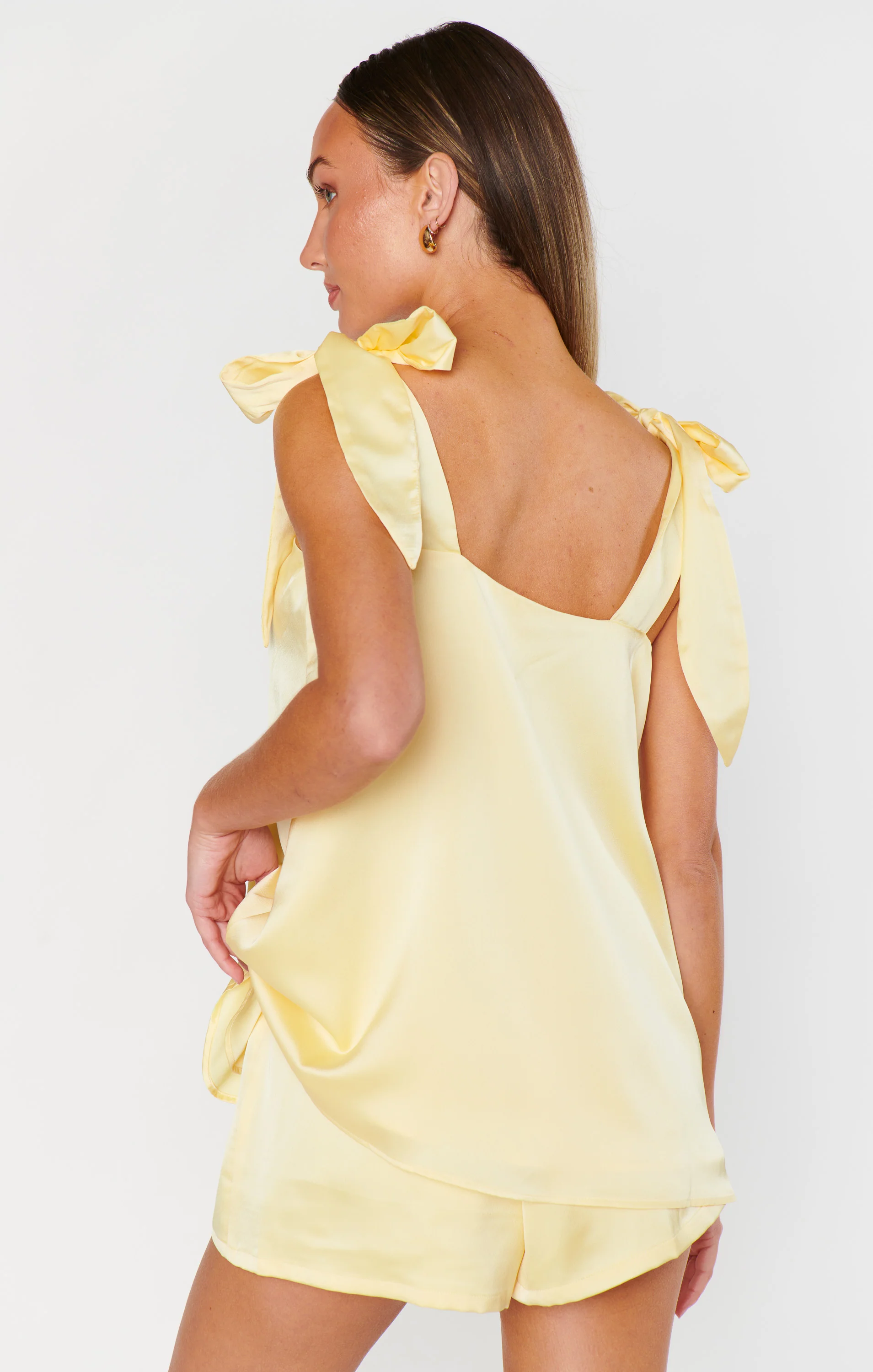 Glam Time Shorts ~ Pale Yellow Luxe Satin