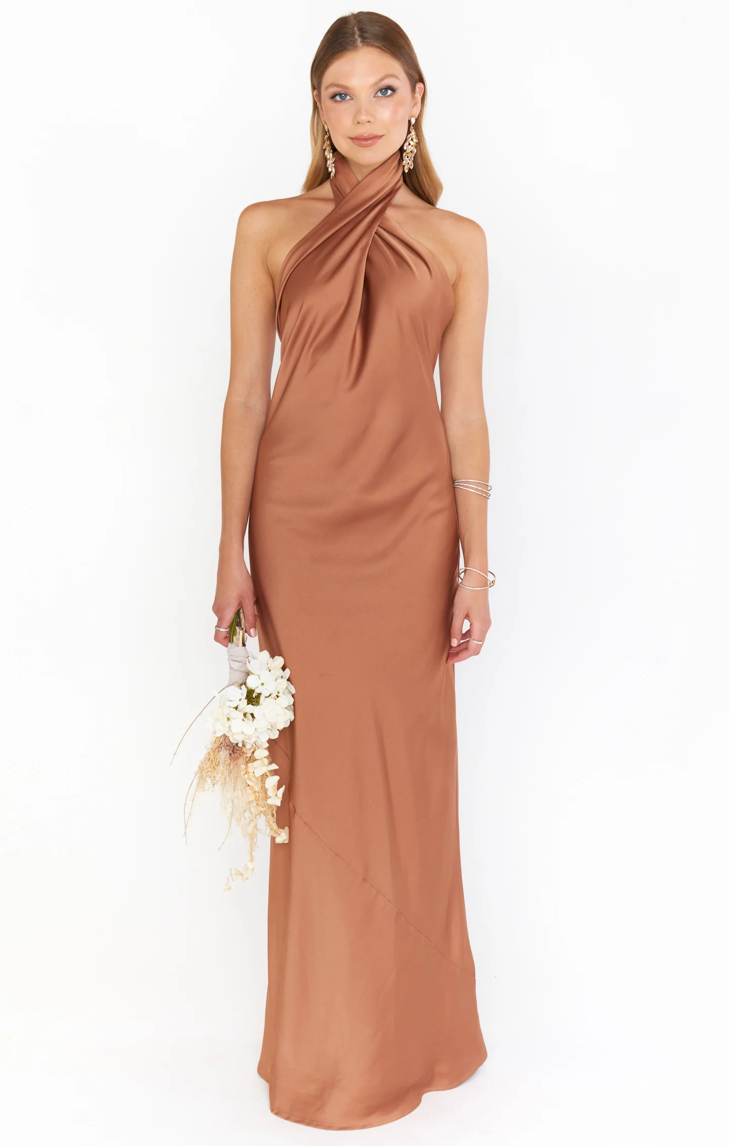 Jasmine Halter Maxi Dress ~ Copper Satin