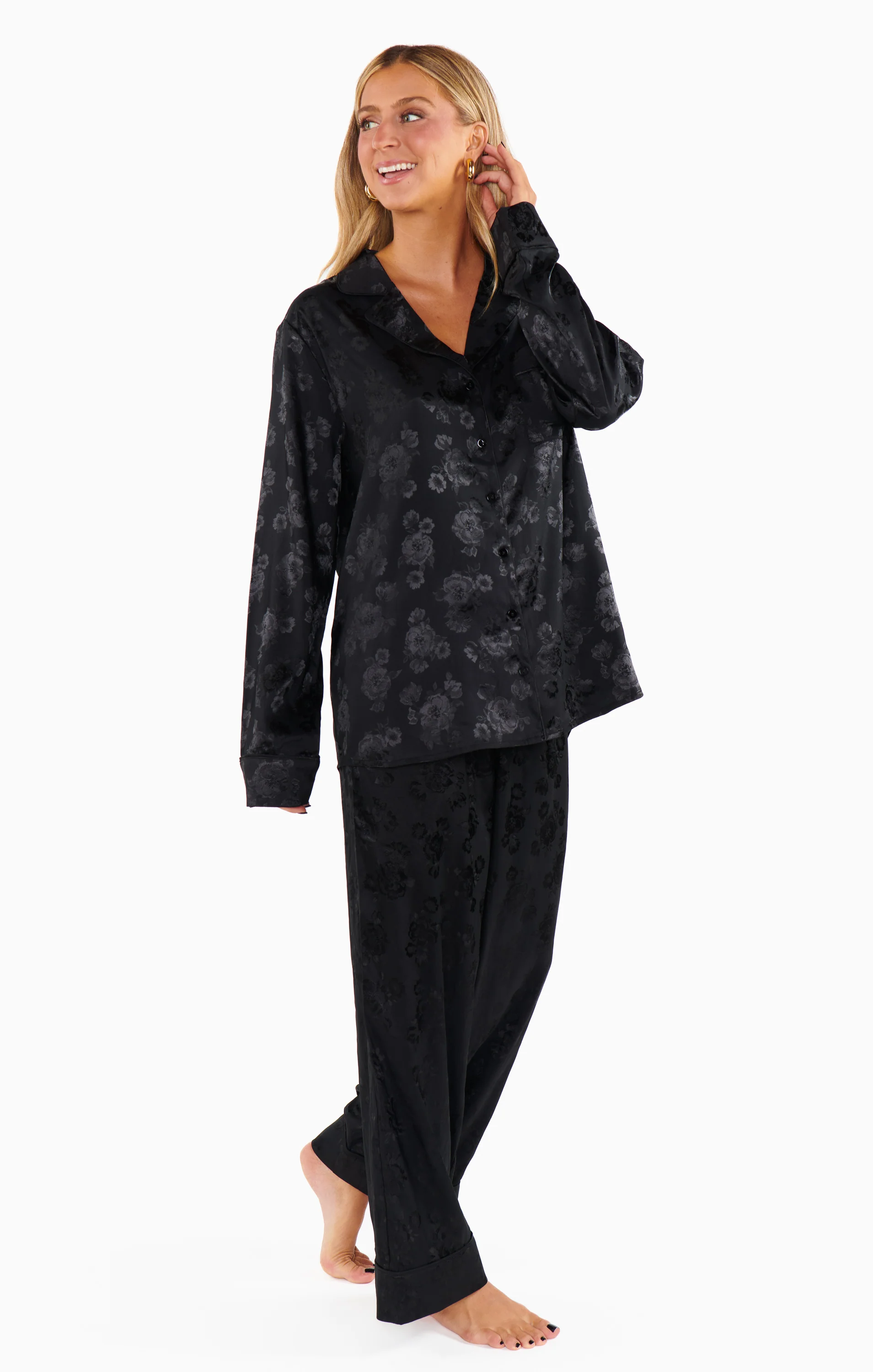 Classic Cropped PJ Set ~ Black Floral Silky