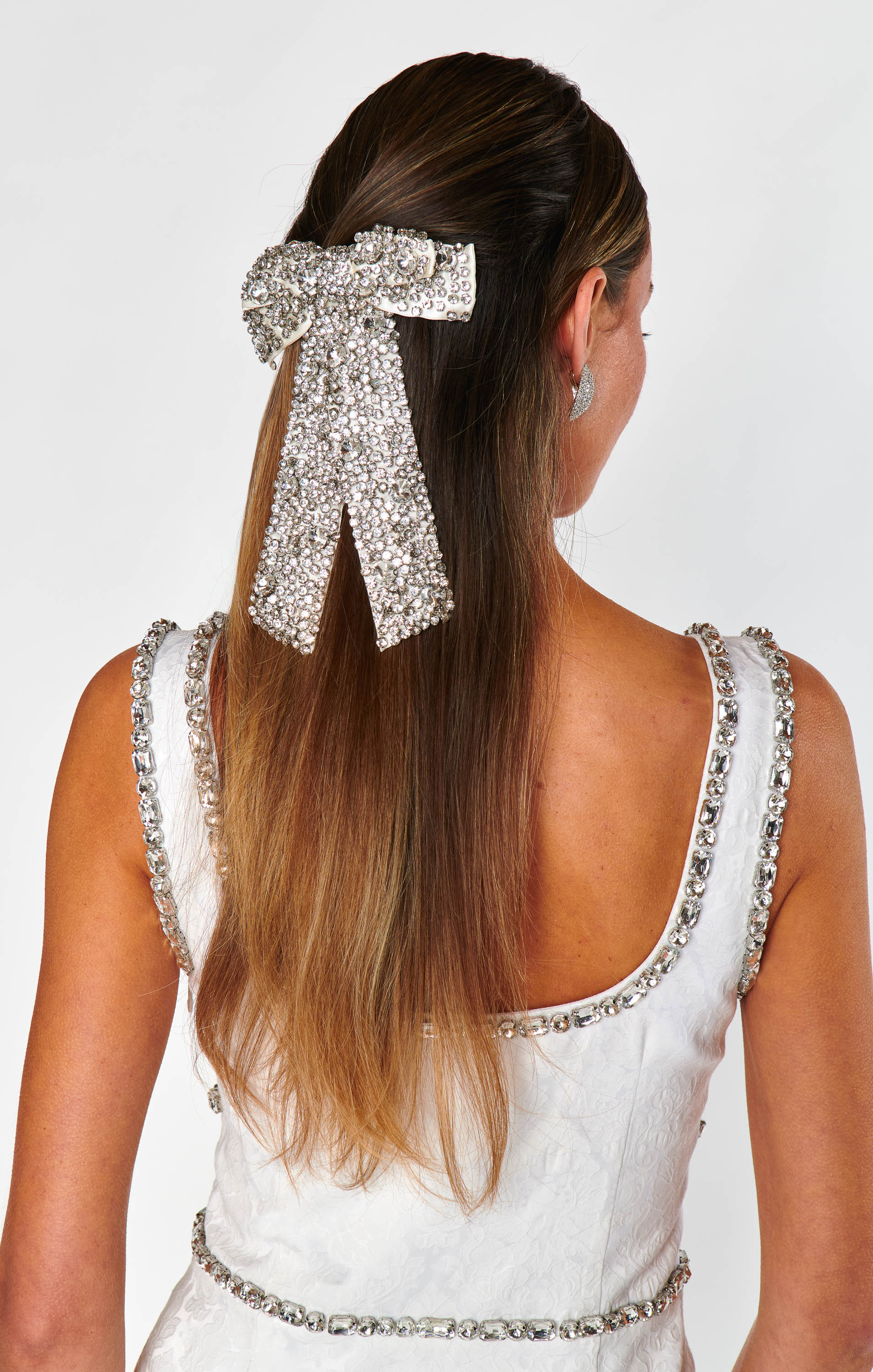 Crystal Hair Bow ~ Silver
