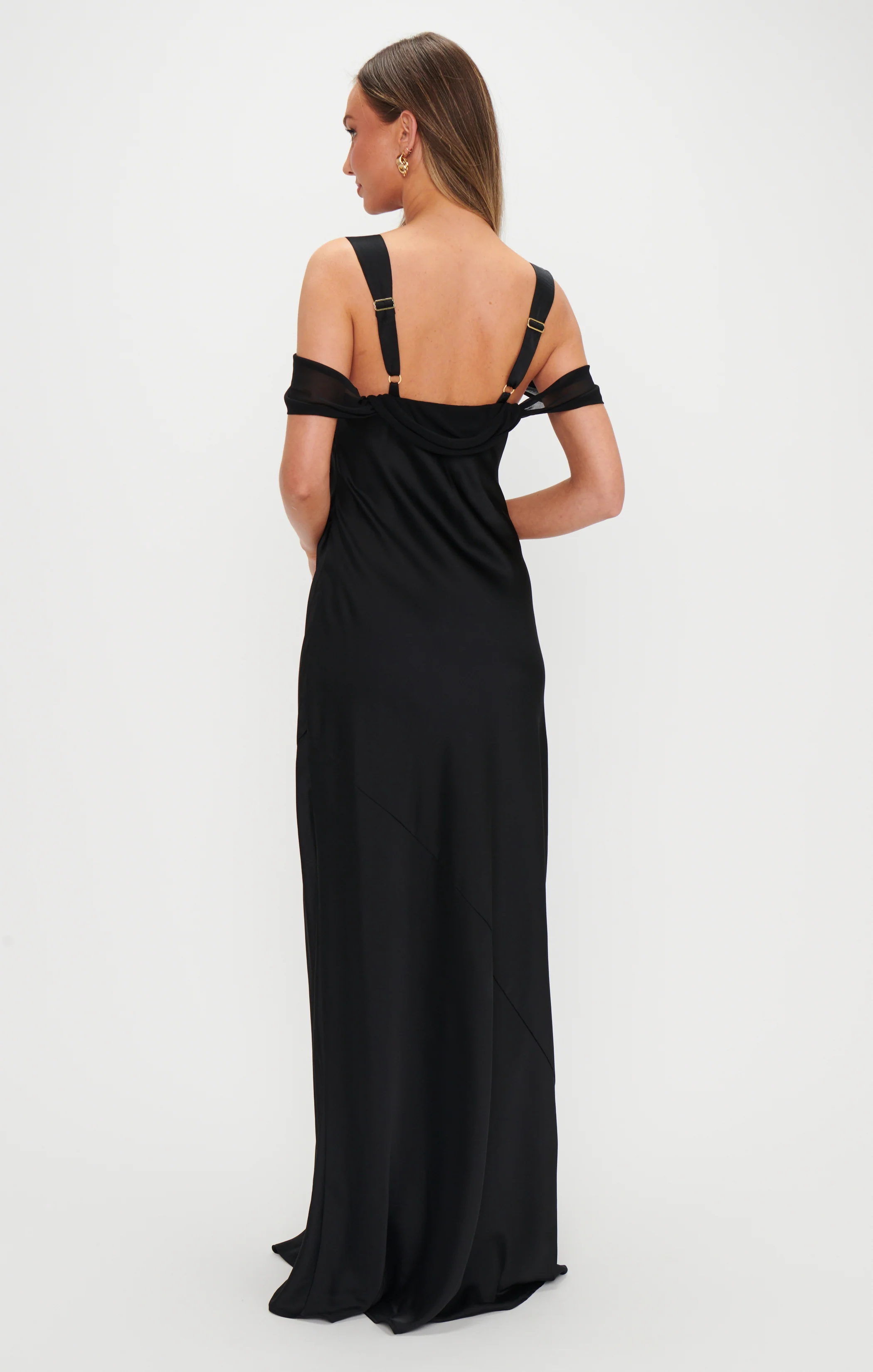 Bella Maxi Dress ~ Black Luxe Satin