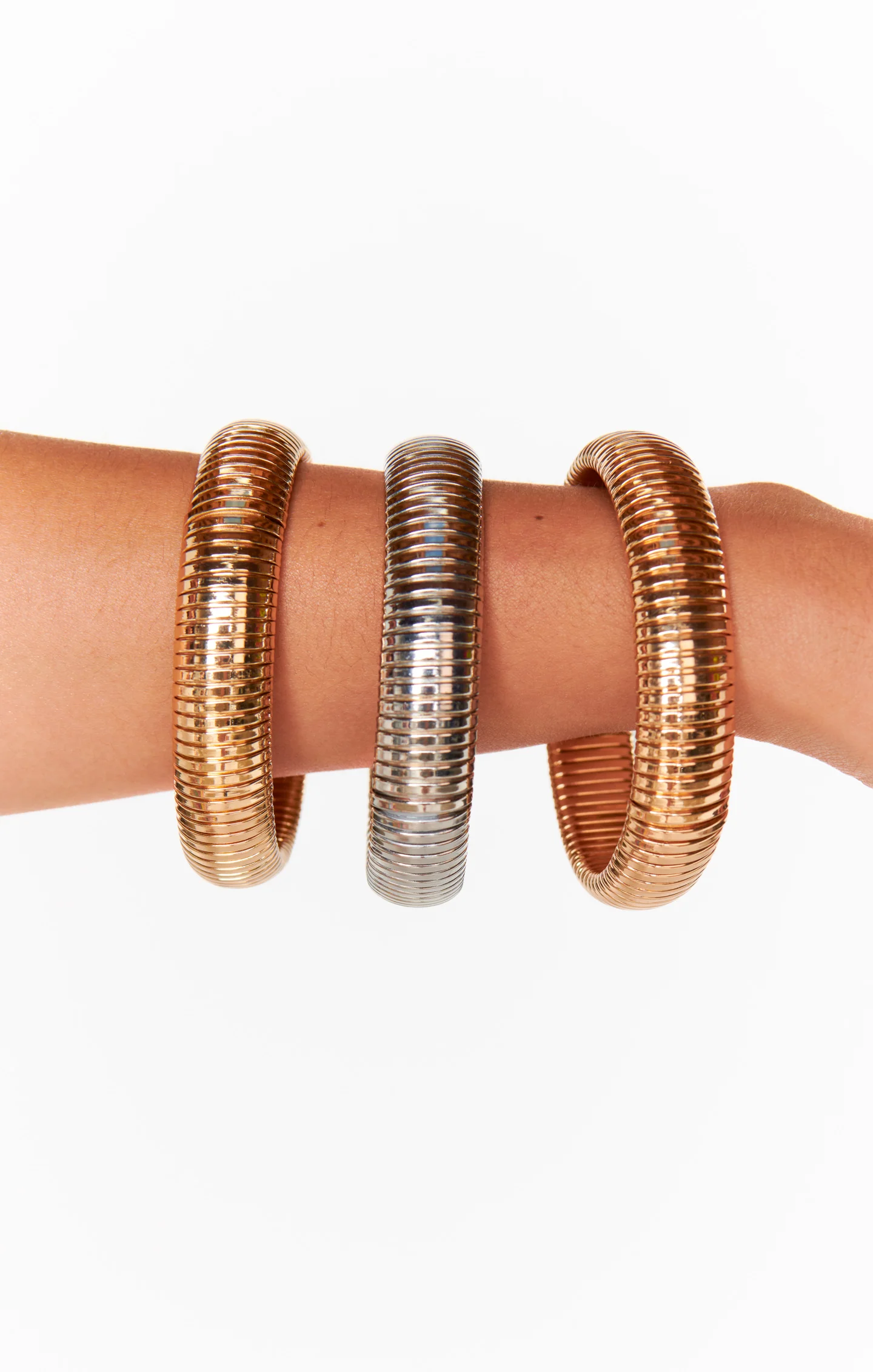 Ettika Golden Hour Flex Snake Chain Stretch Bracelet Set ~ Gold