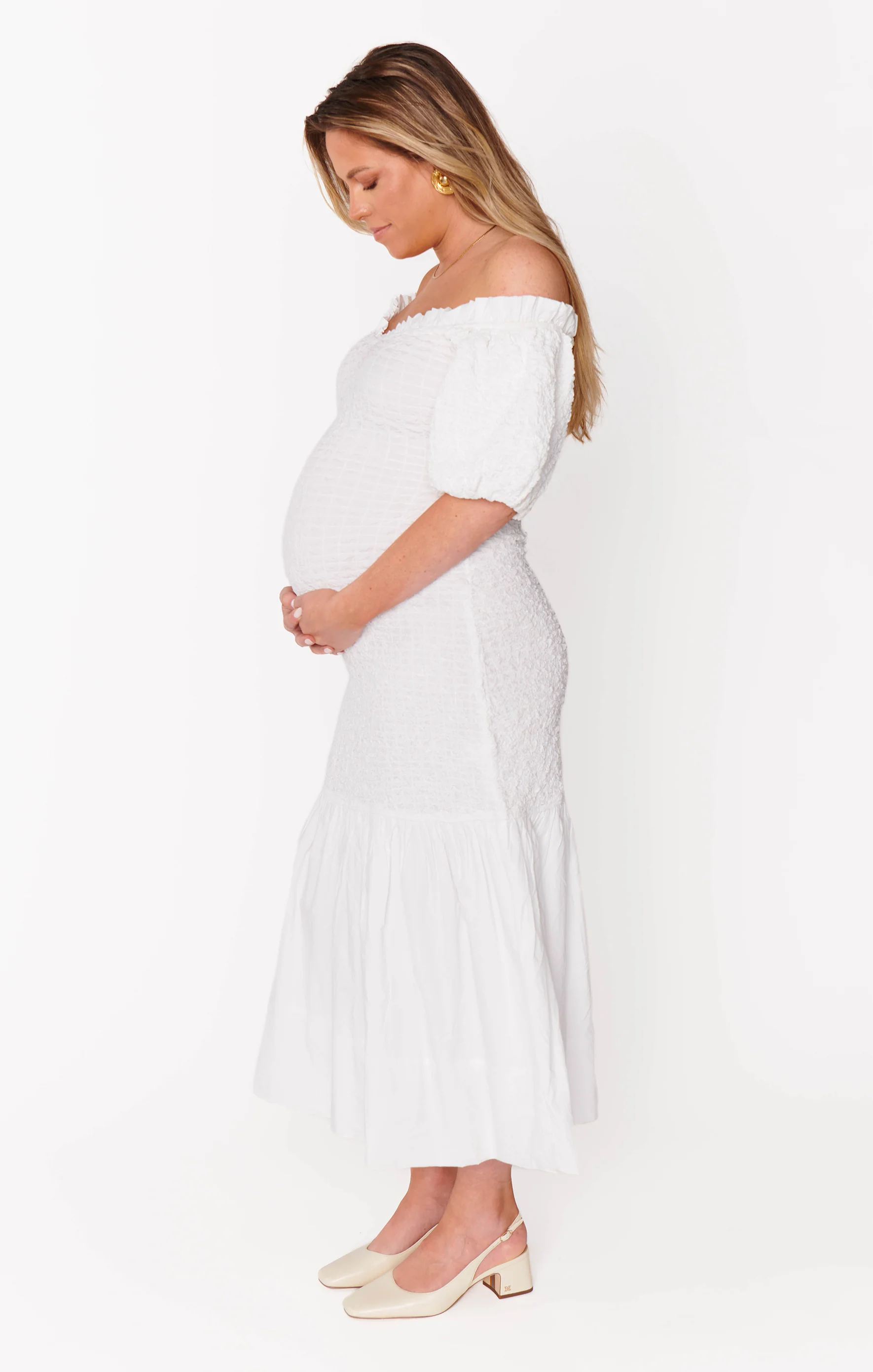 Rom Com Midi Dress ~ White Texture Stretch