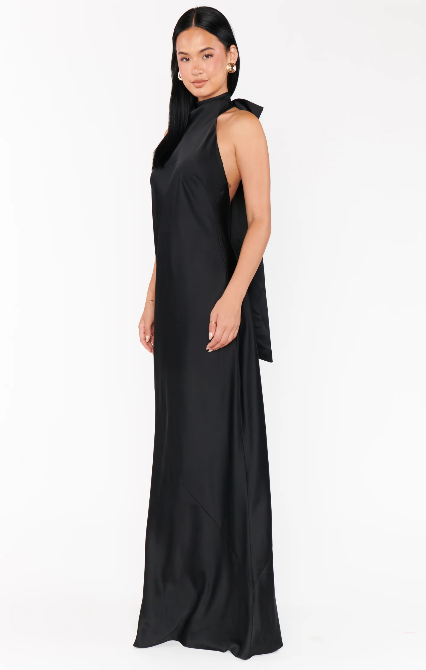 Lisa Maxi Dress ~ Black Luxe Satin