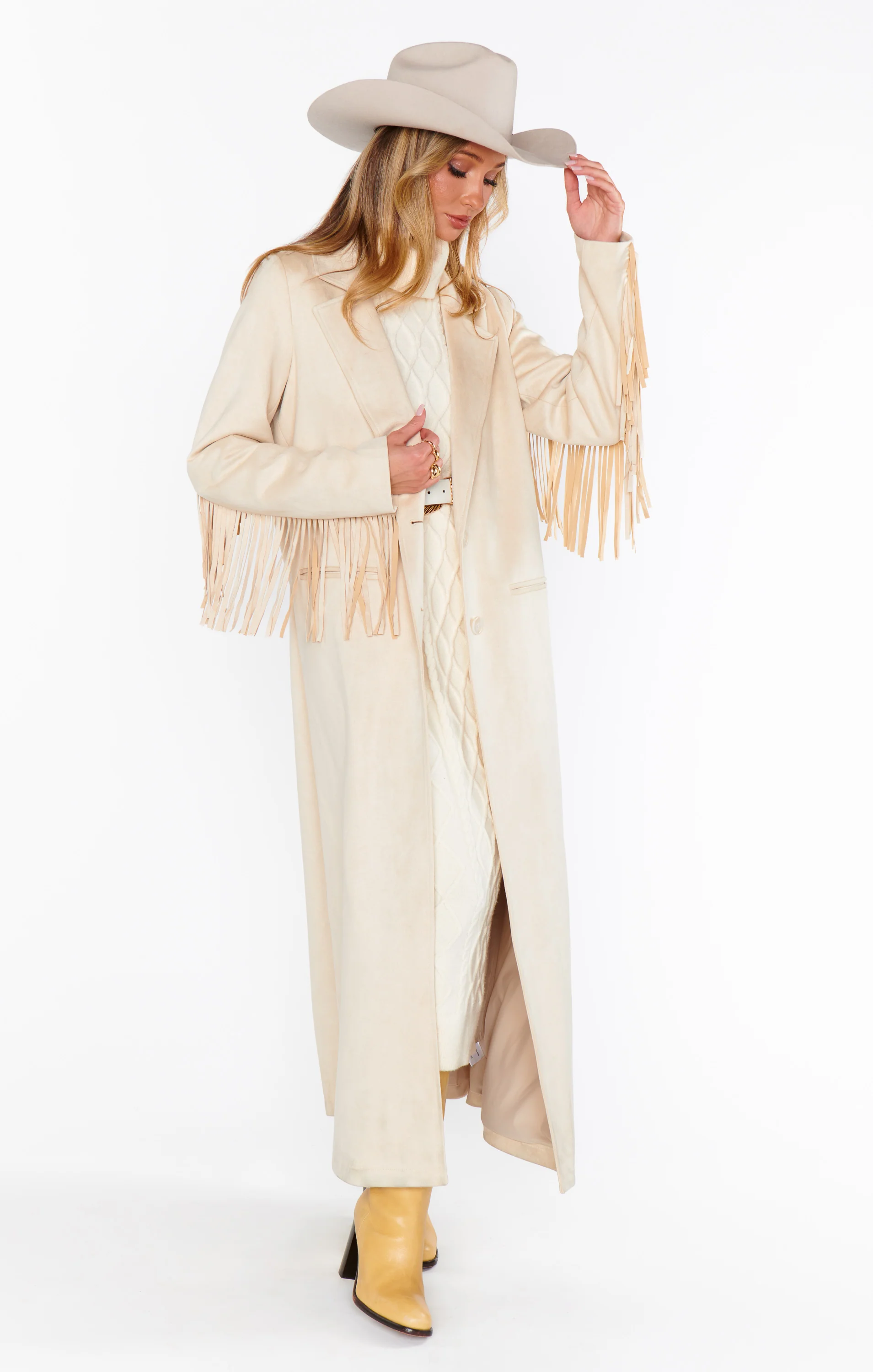 Fringe Maxi Jacket ~ Cream Faux Suede