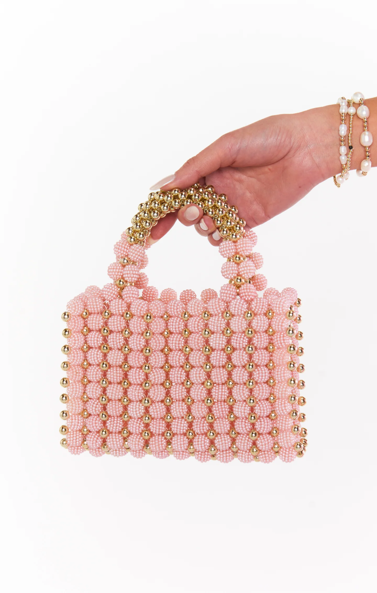 Studded Handbag ~ Pink/Gold