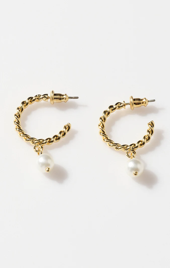 Pearl Hoop Earrings ~ Gold/Pearl
