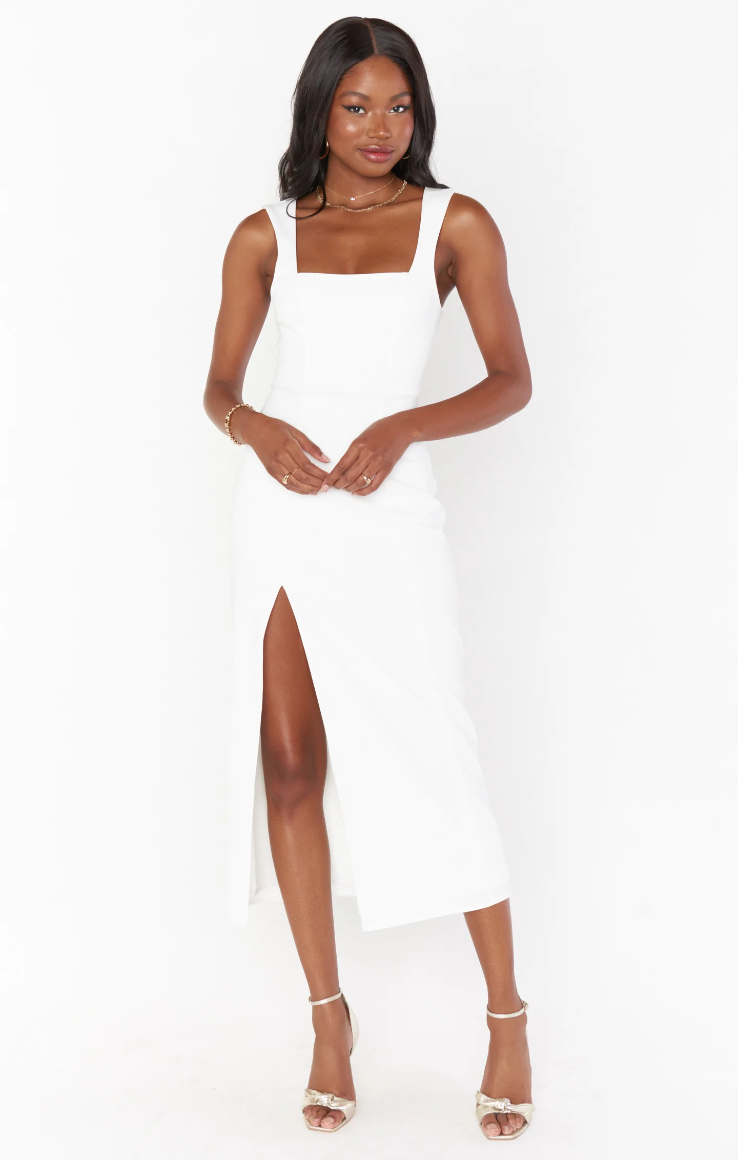 Luna Midi Dress ~ White Stretch