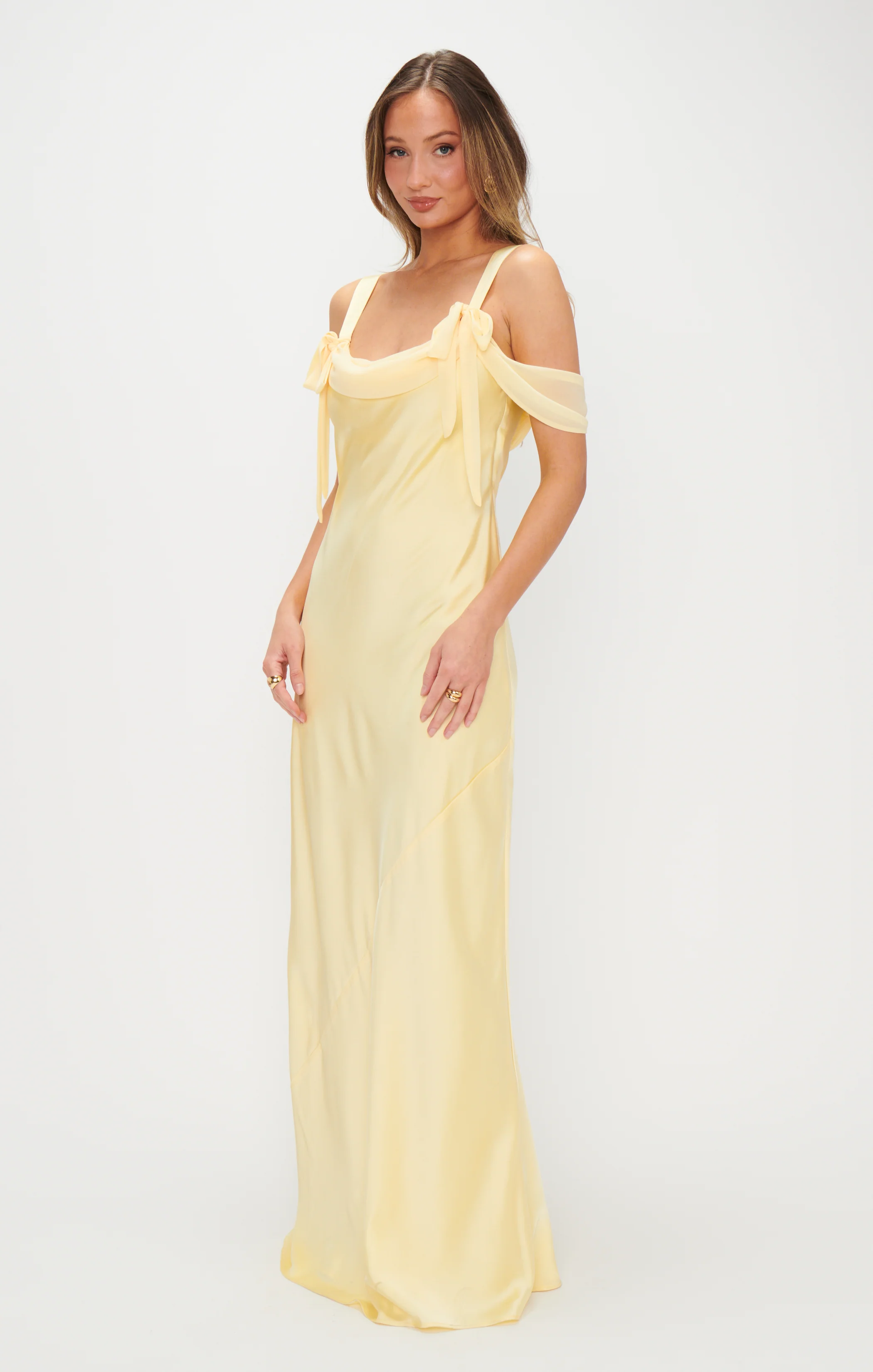 Bella Maxi Dress ~ Pale Yellow Luxe Satin