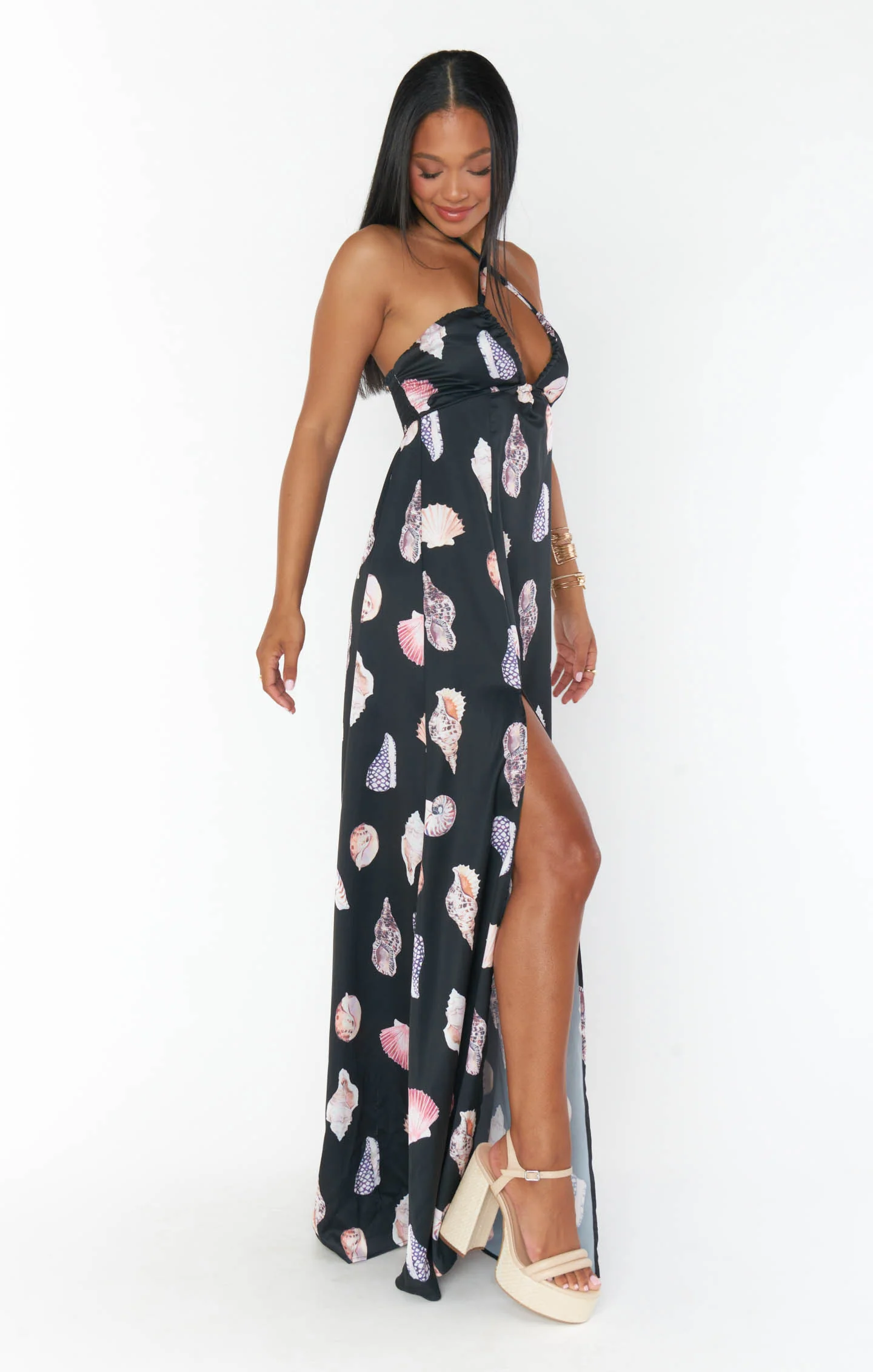 Milos Maxi Dress ~ Black Shell Luxe Satin