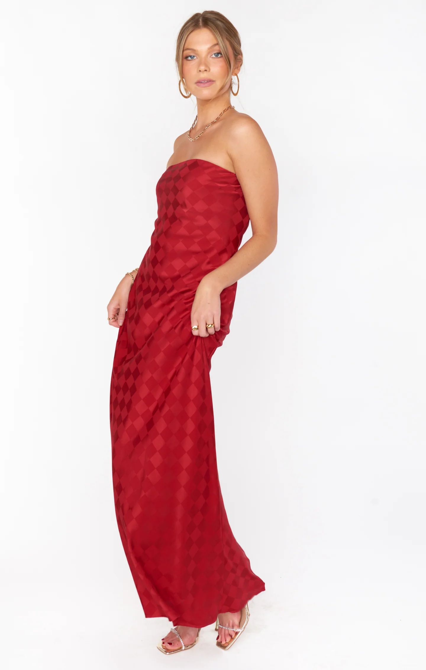 Checkerboard Satin Maxi Dress