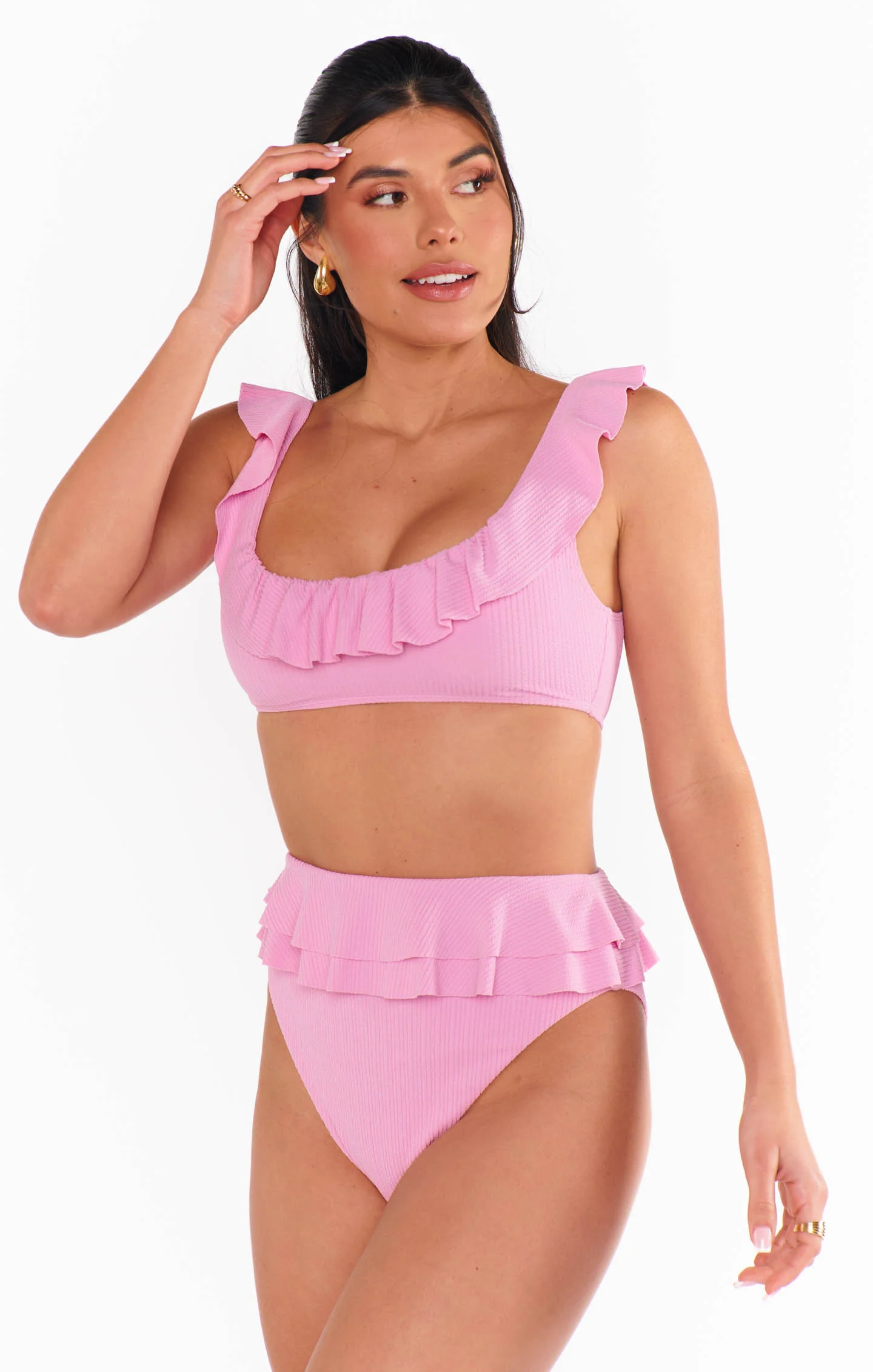 Formentera Top ~ Pink Sands Rib Scrunch