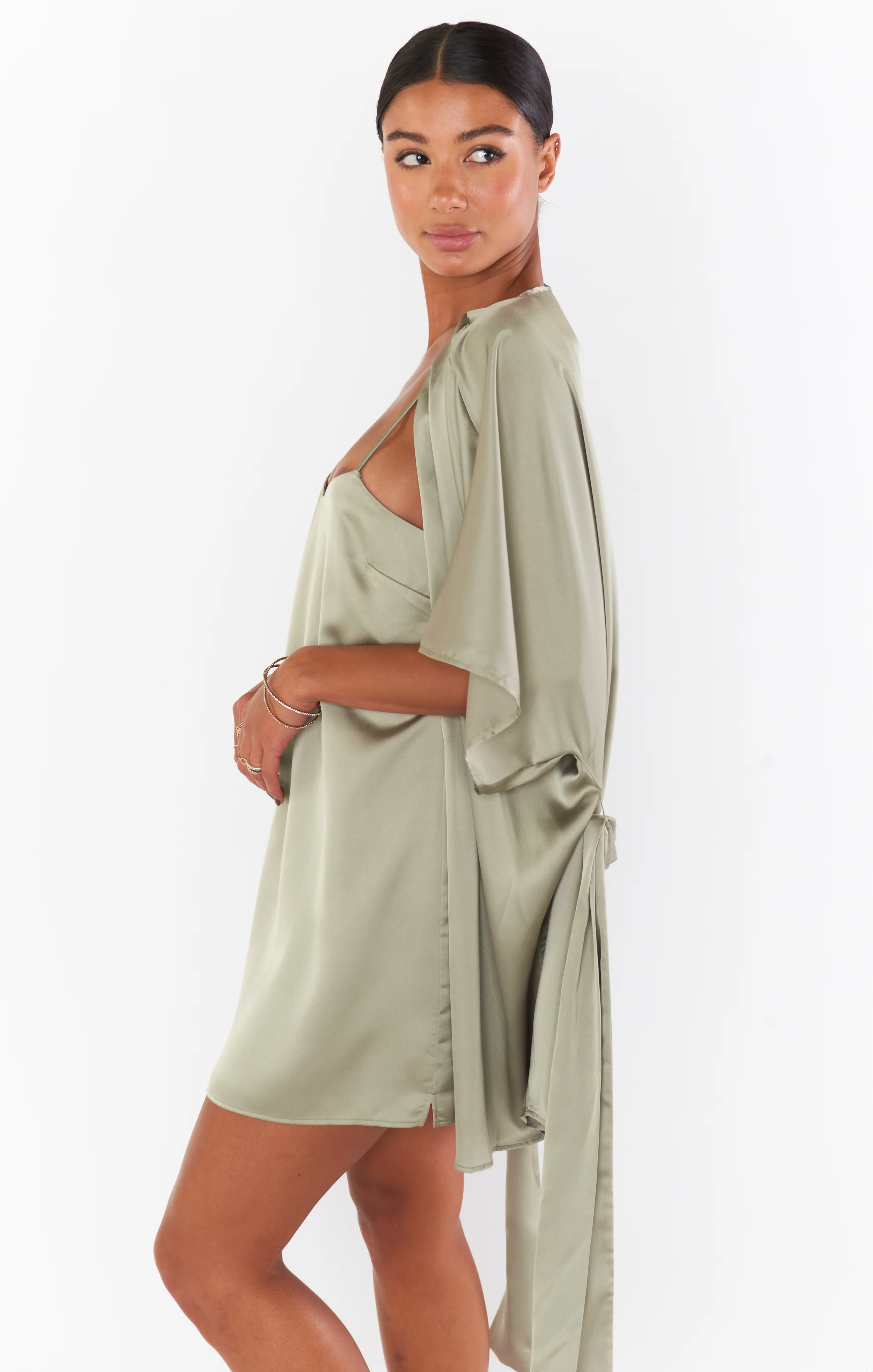 First Look Robe ~ Moss Green Luxe Satin