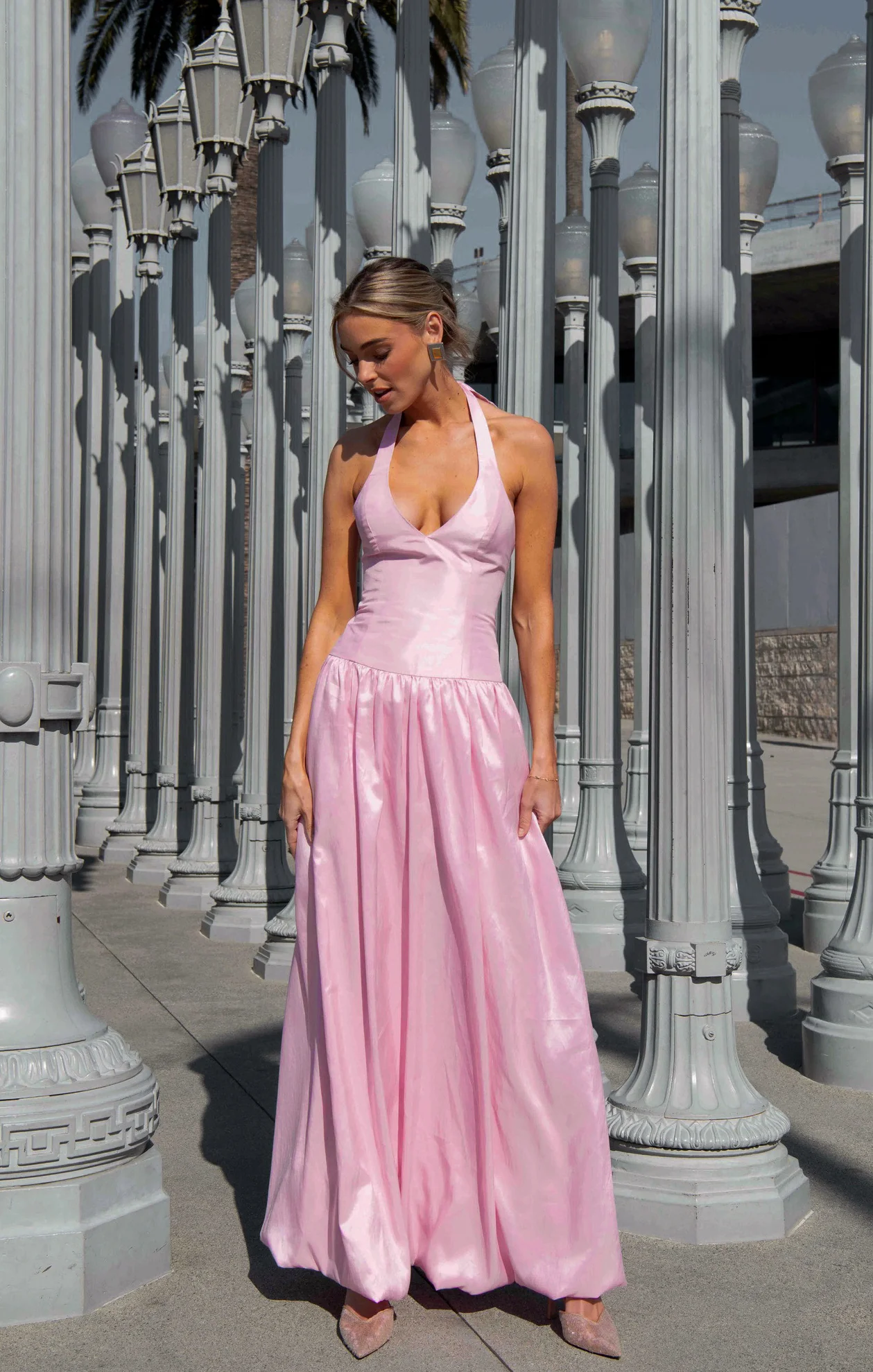 Mia Maxi Dress ~ Soft Pink Taffeta