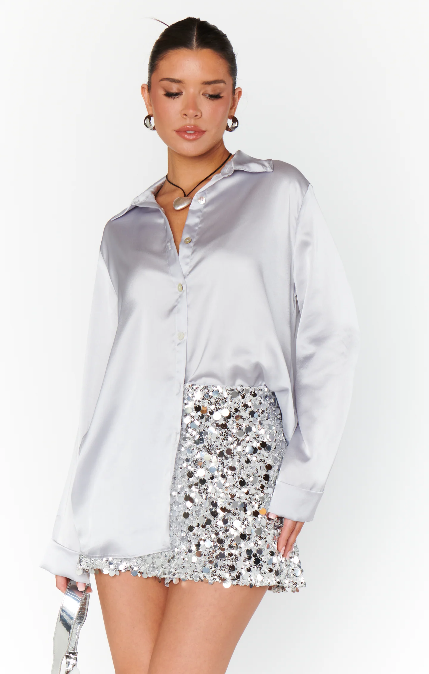 Smith Button Down ~ Silver Luxe Satin