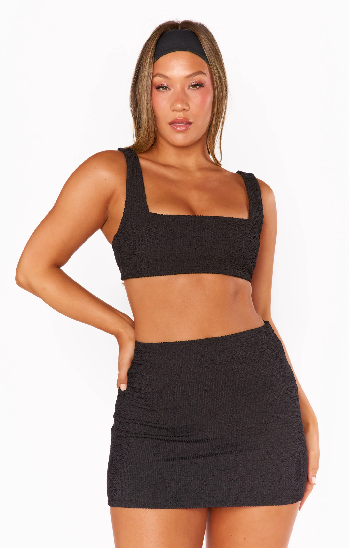 Sara Mini Skirt ~ Black Scrunch