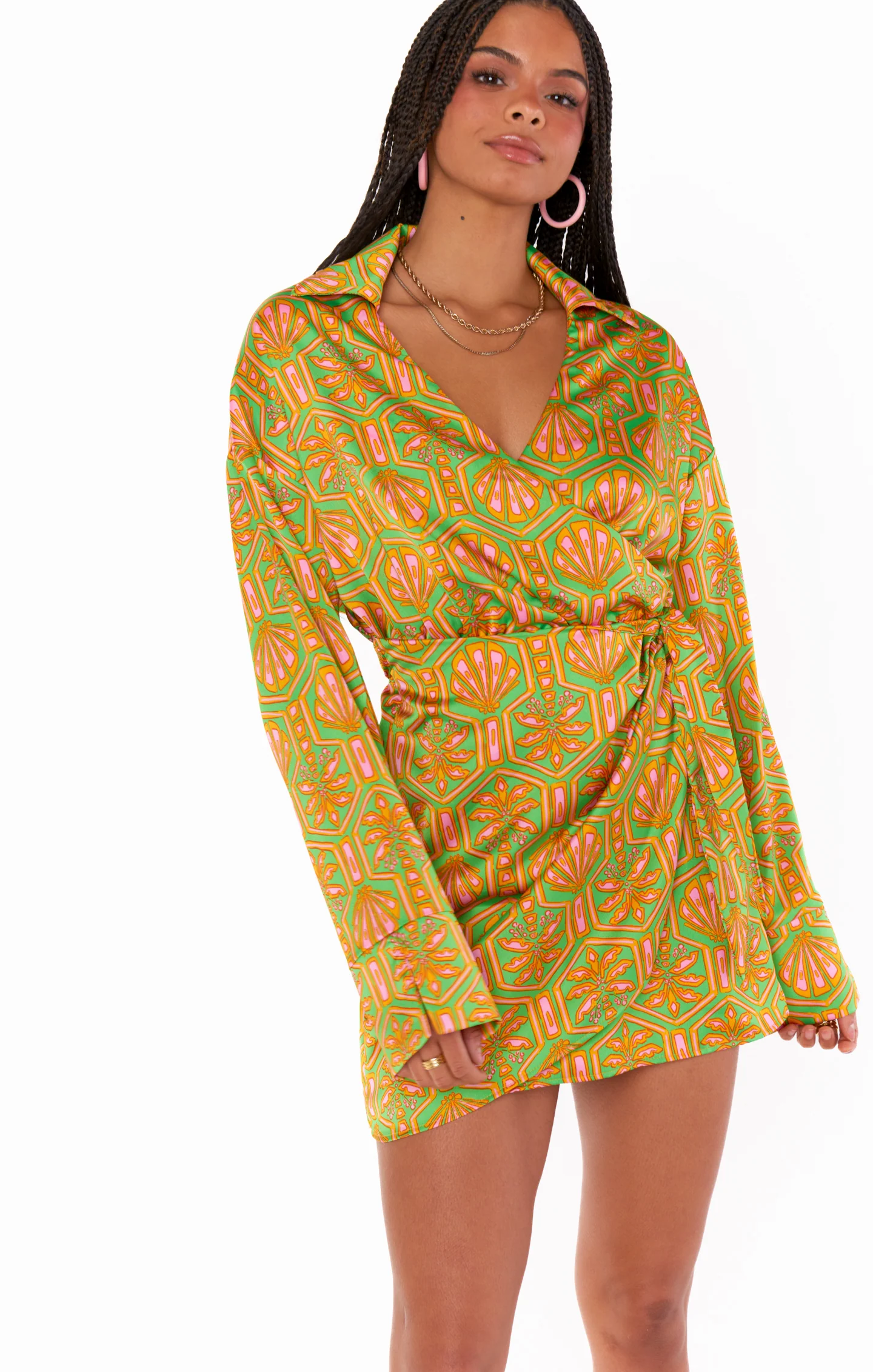 Clara Collared Mini Dress ~ Palm Deco