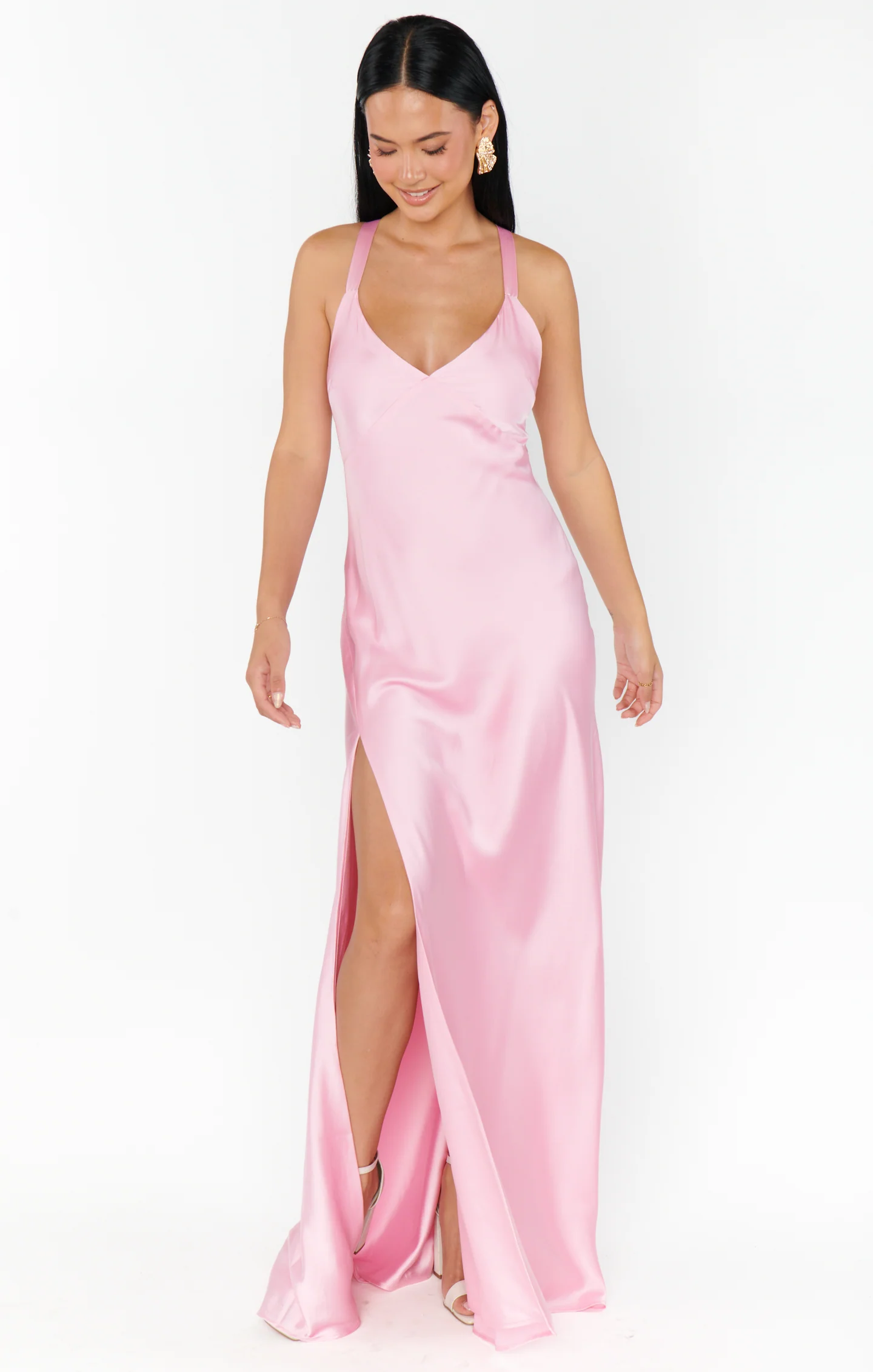 Maxi Dress ~ Light Pink Satin
