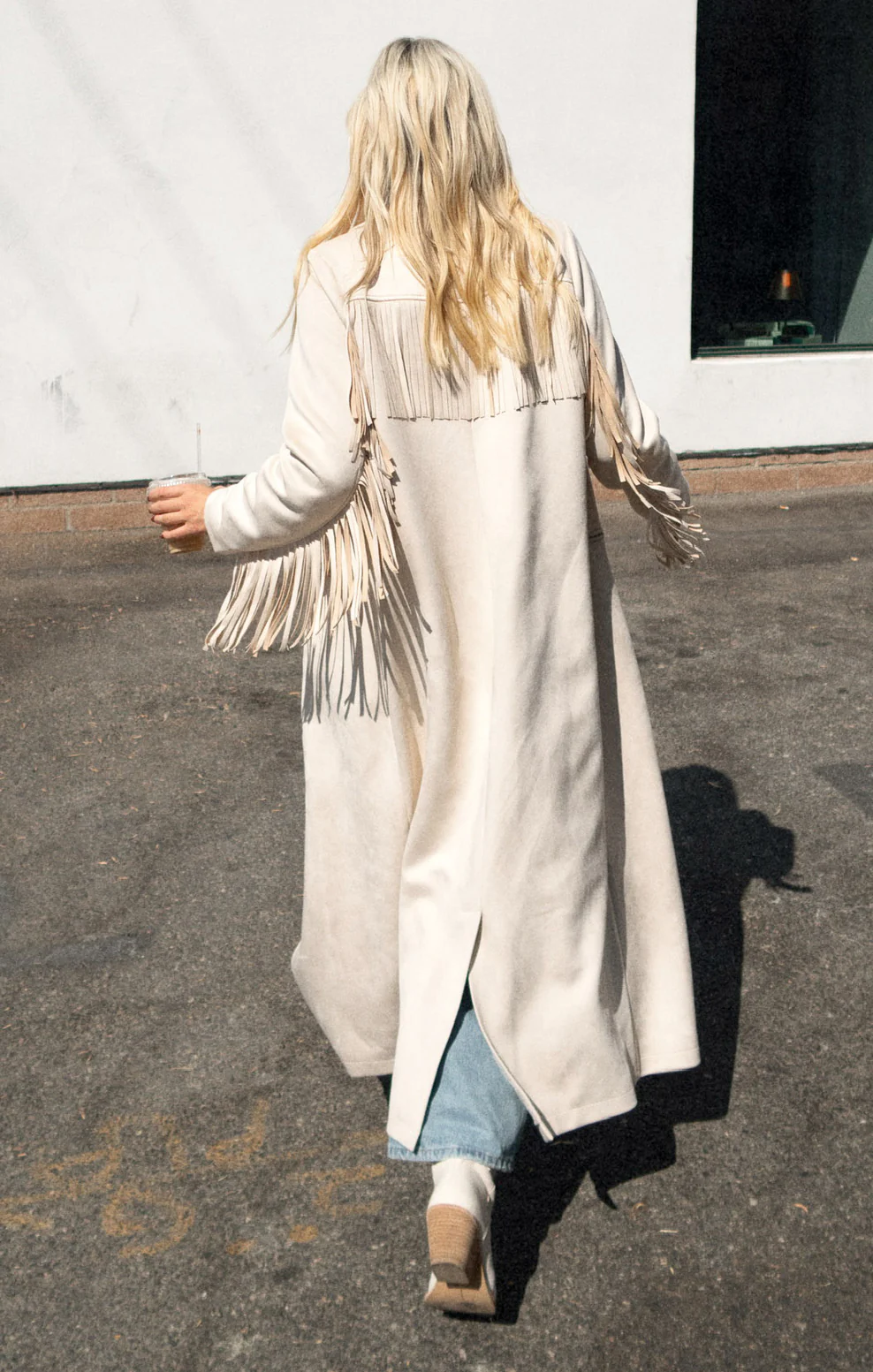 Fringe Maxi Jacket ~ Cream Faux Suede