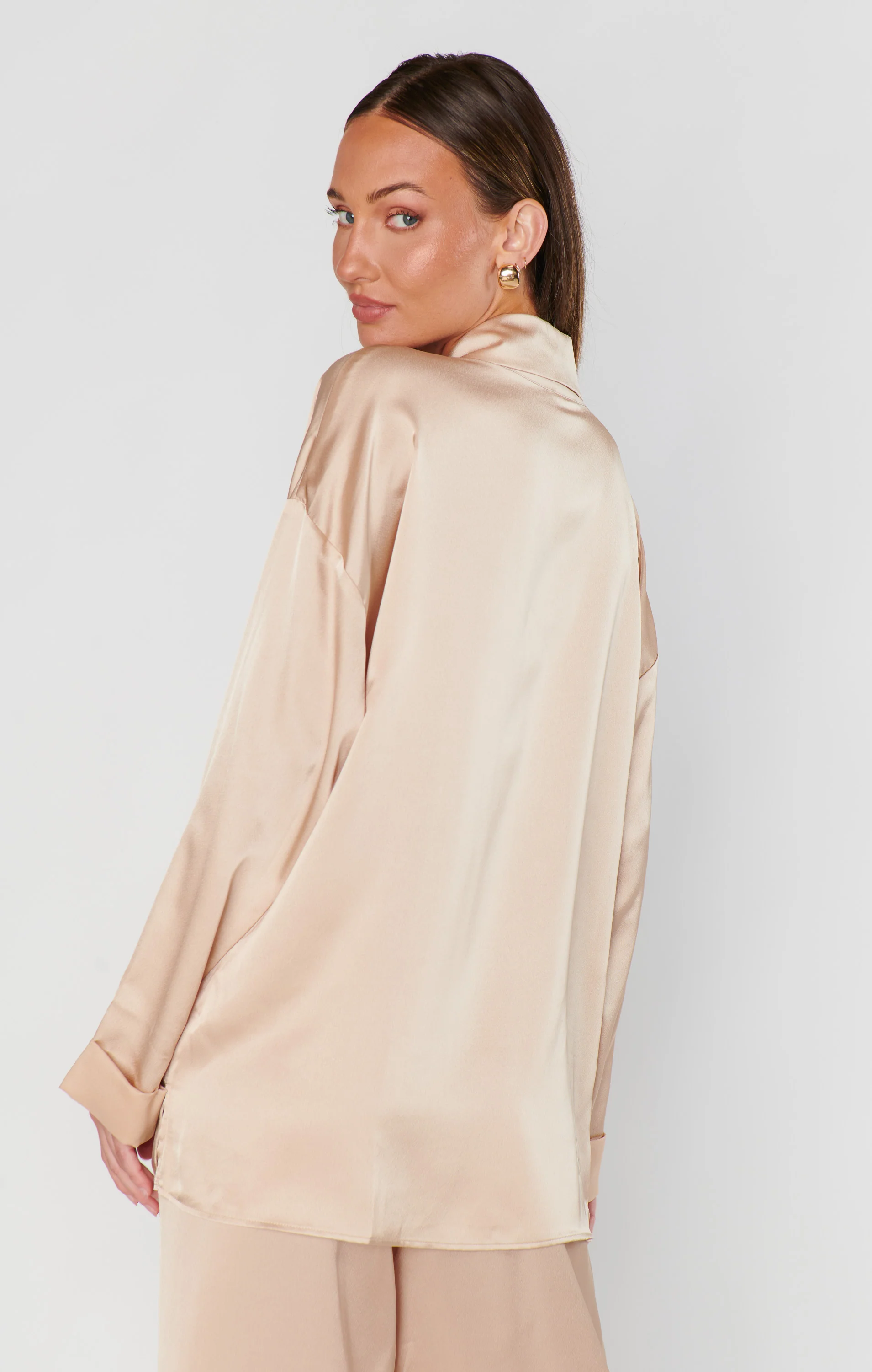 Always and Forever Button Down ~ Champagne Luxe Satin