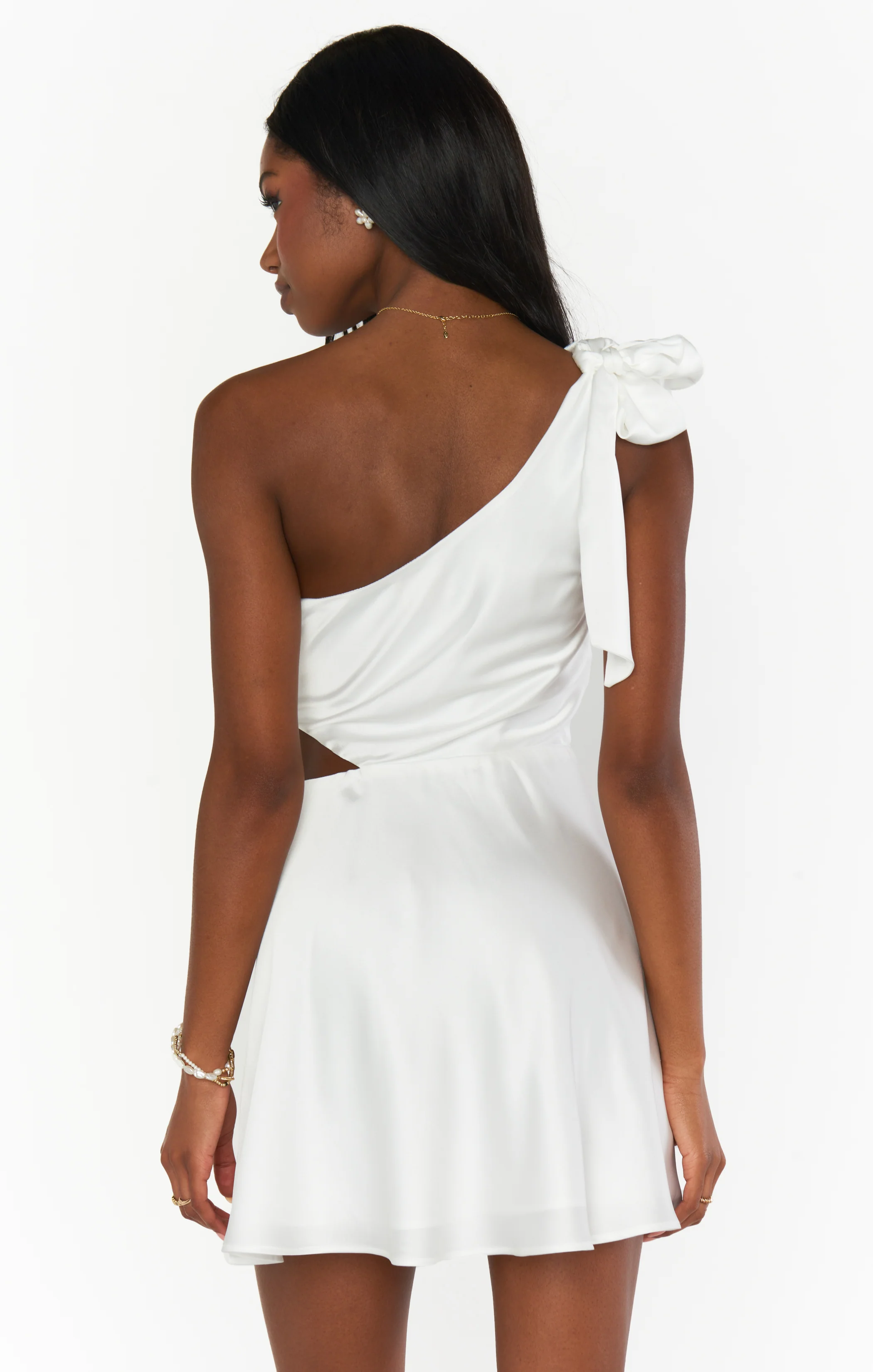 Elena Tie Mini Dress ~ White Silk