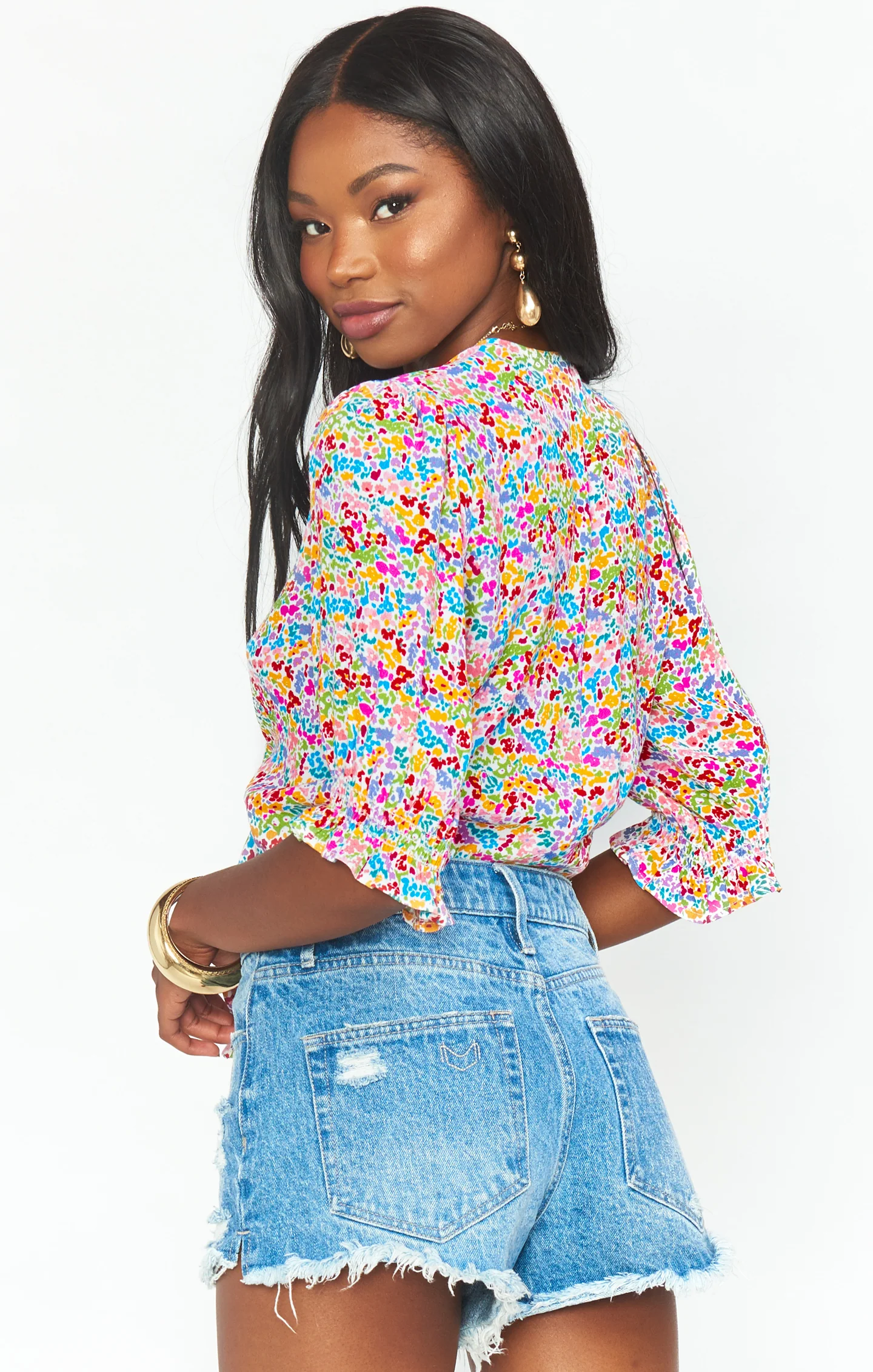 Kimmy Tie Top ~ Rainbow Fields