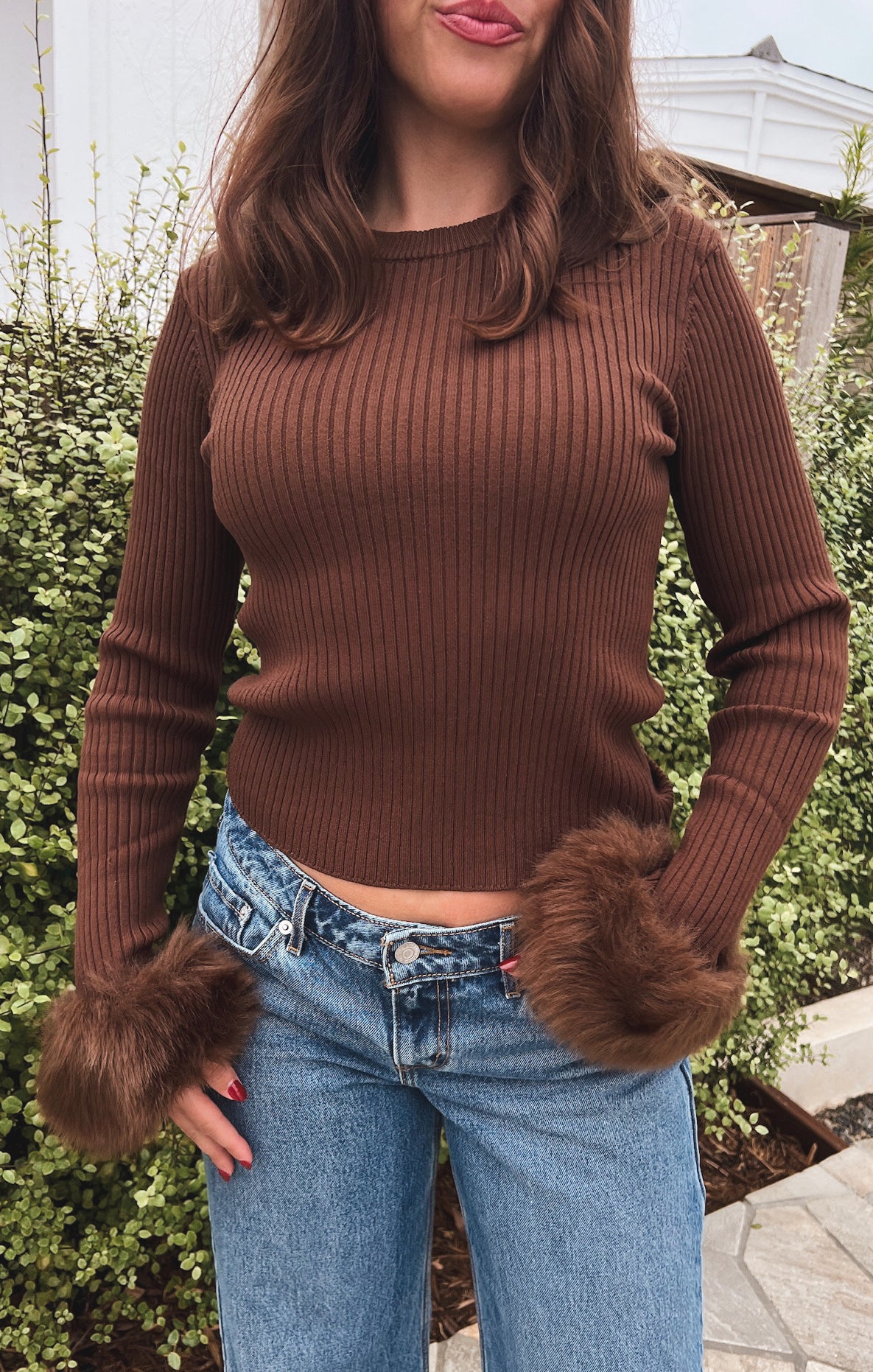 Choco Rib Faux Fur Top