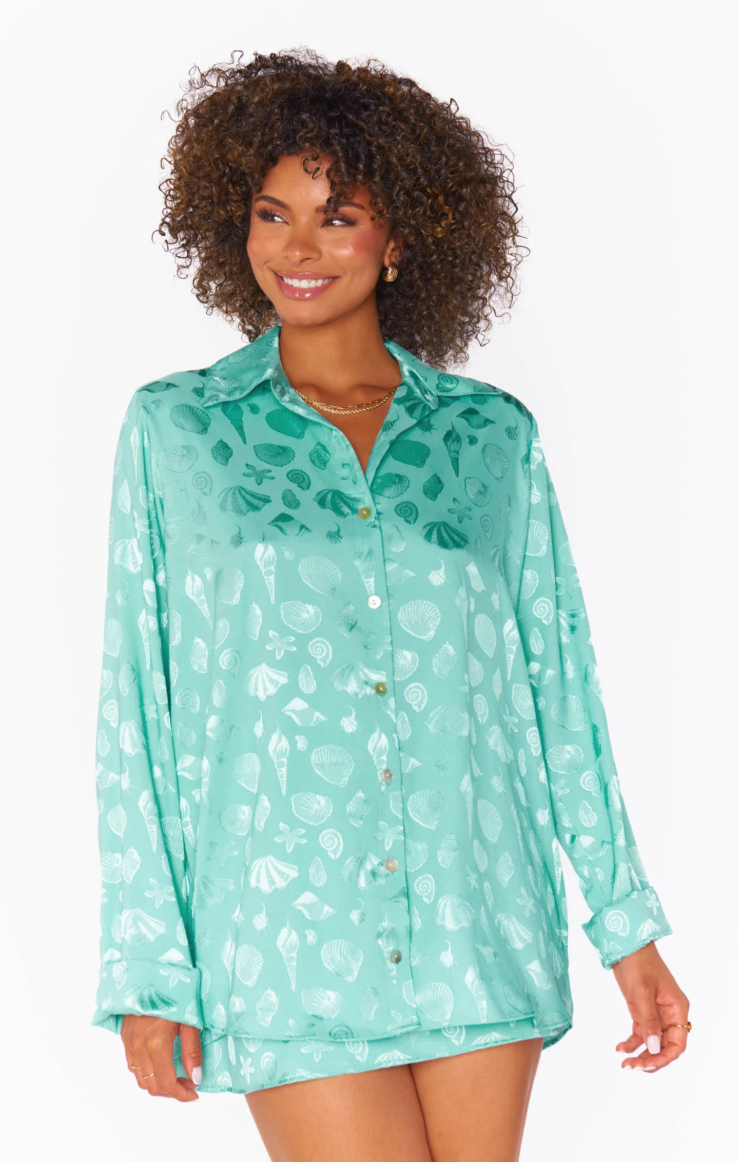 Button Down ~ Aquamarine Shell Satin