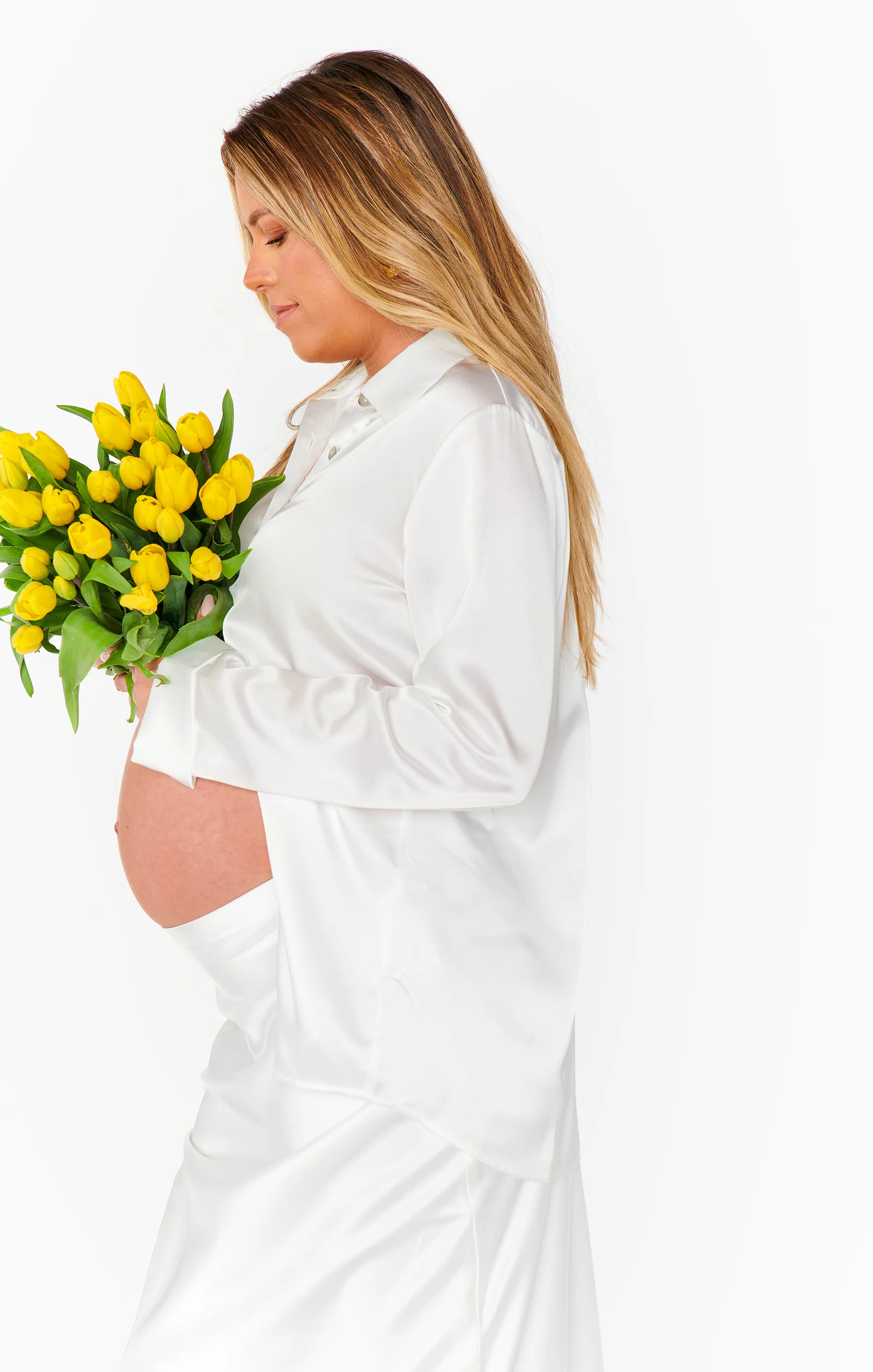 Smith Button Down ~ Ivory Luxe Satin