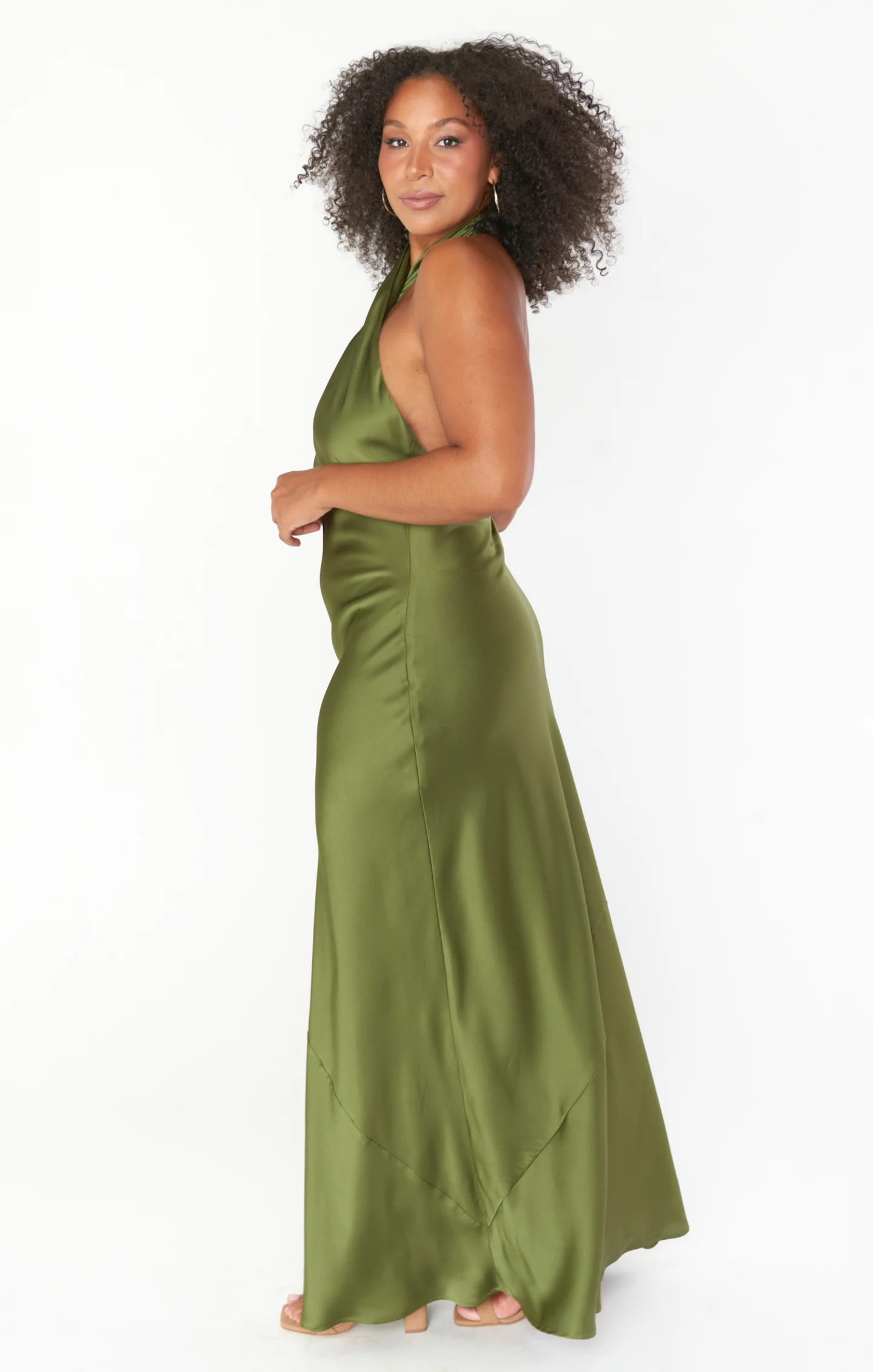 Jasmine Halter Maxi Dress ~ Olive Satin