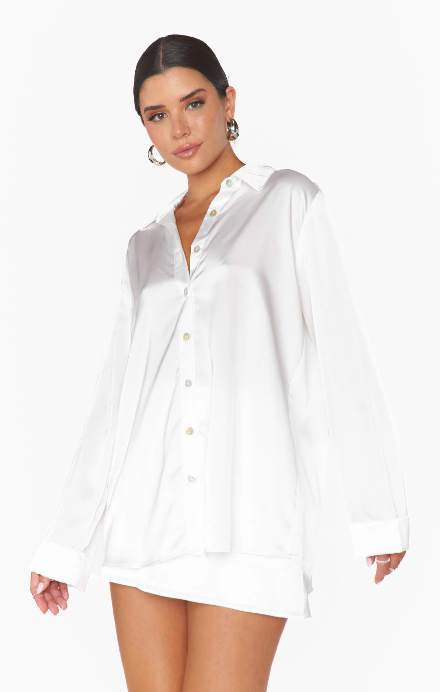 Smith Button Down ~ Ivory Luxe Satin