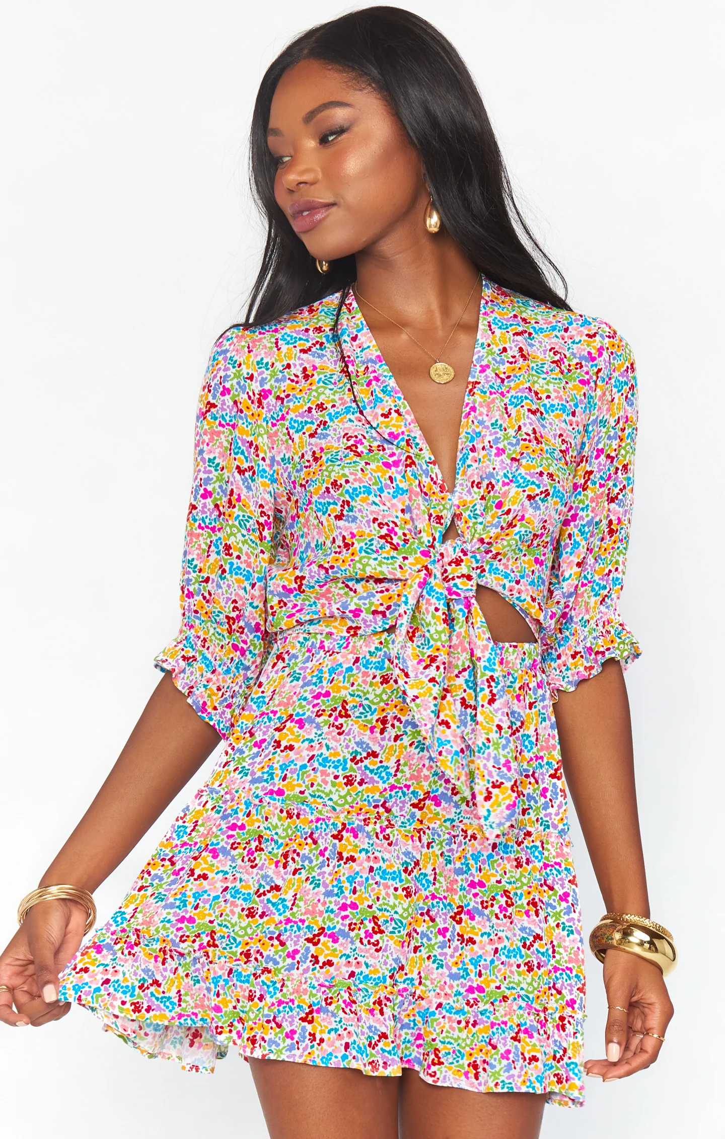 Kimmy Tie Top ~ Rainbow Fields