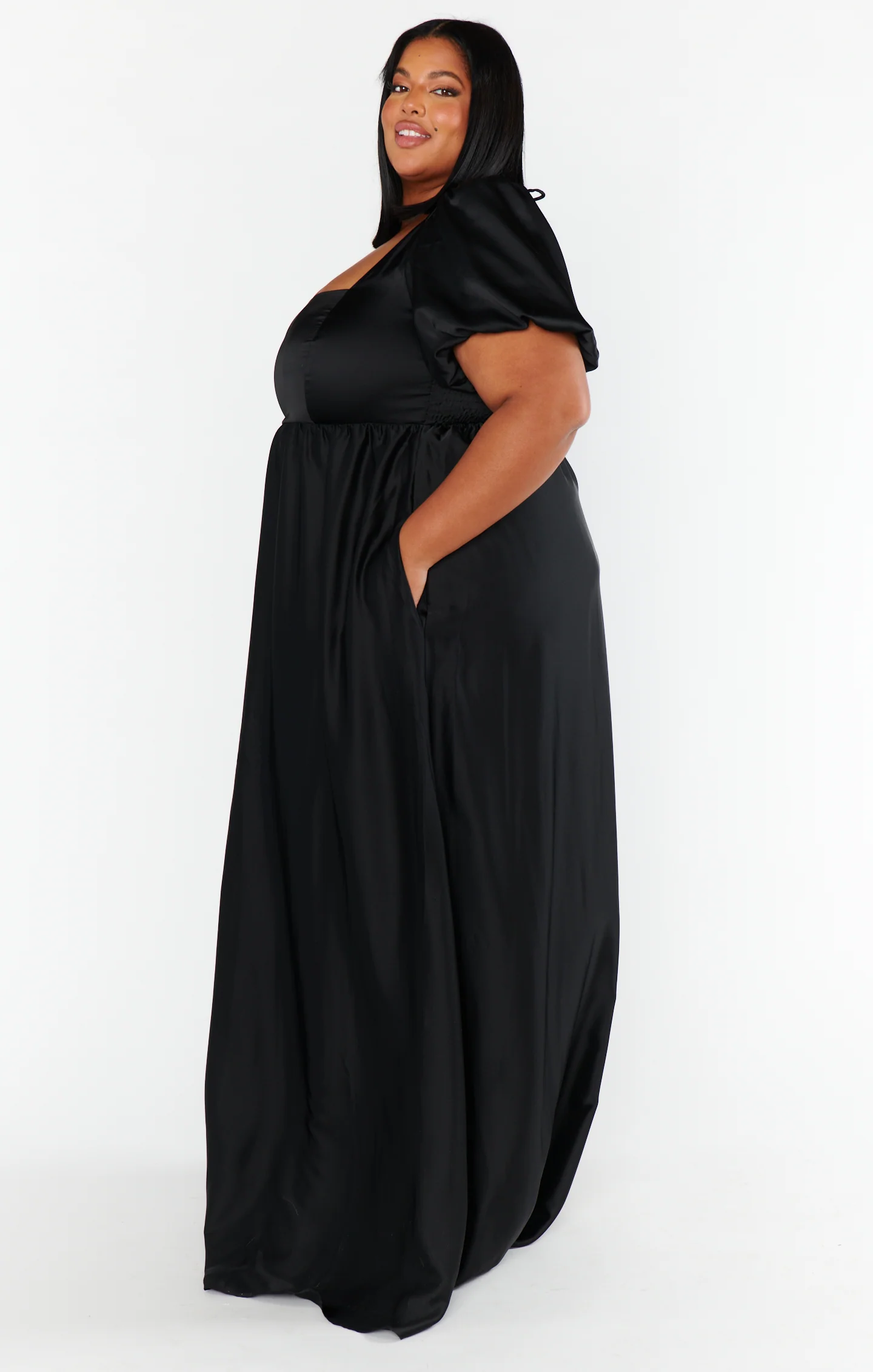Maxi Dress ~ Black Satin