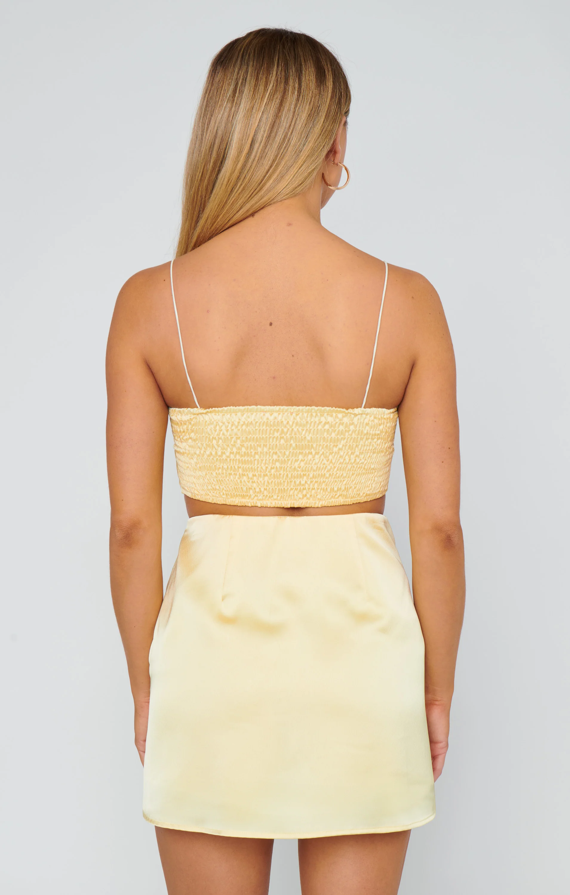 Tucker Top ~ Pale Yellow Luxe Satin