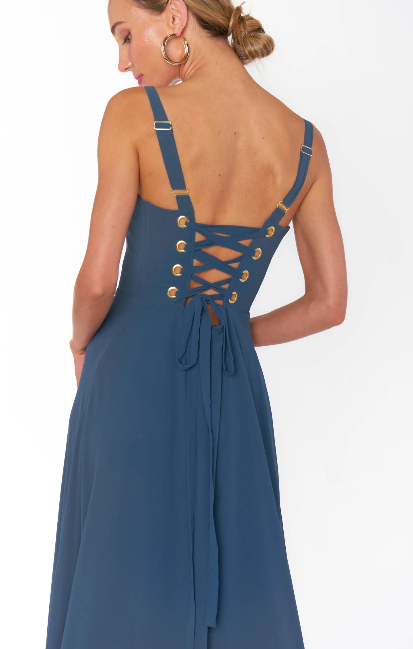Clarissa Corset Dress ~ Slate Blue Chiffon