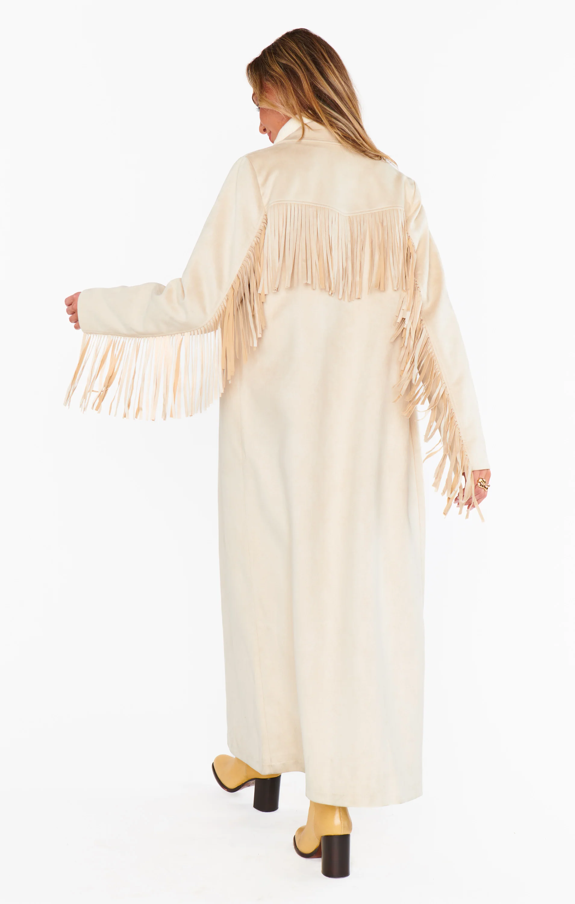 Fringe Maxi Jacket ~ Cream Faux Suede