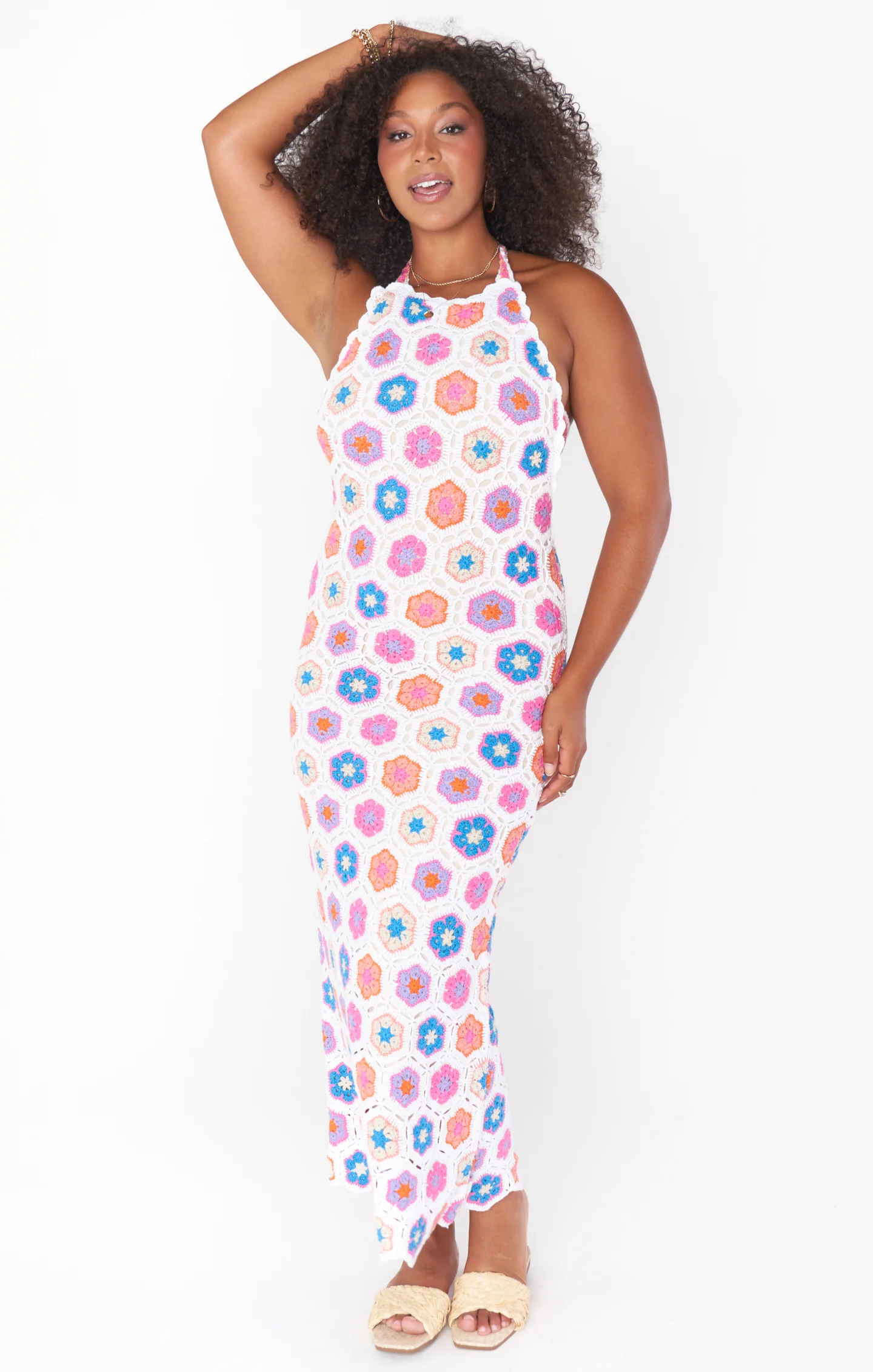 Sunshine Halter Midi Dress ~ Bright Multi Crochet