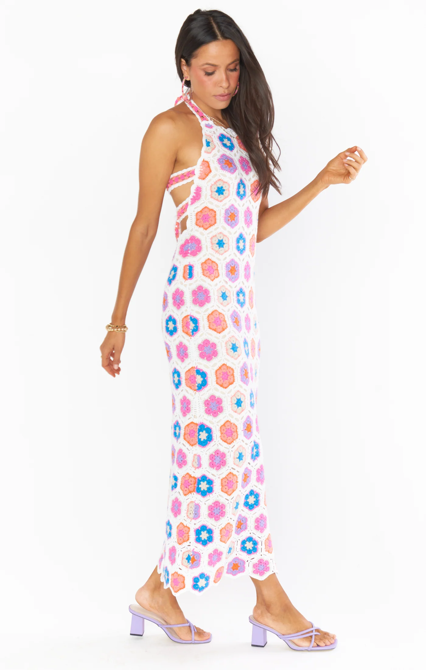 Sunshine Halter Midi Dress ~ Bright Multi Crochet